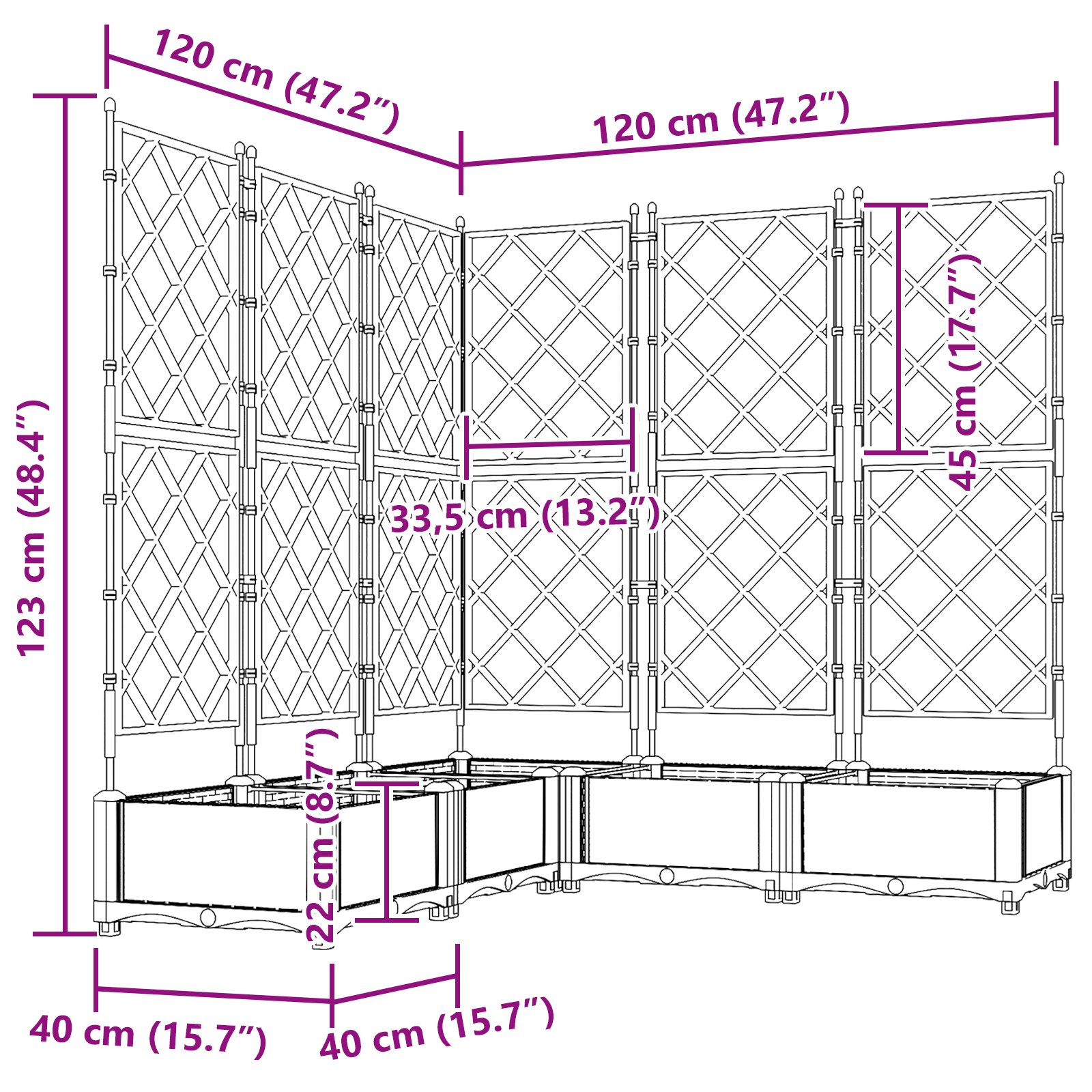 Ghiveci de grădină cu trellis 5 pcs Gri 120 x 120 x 125.5 cm PP GartenMobel Dekor