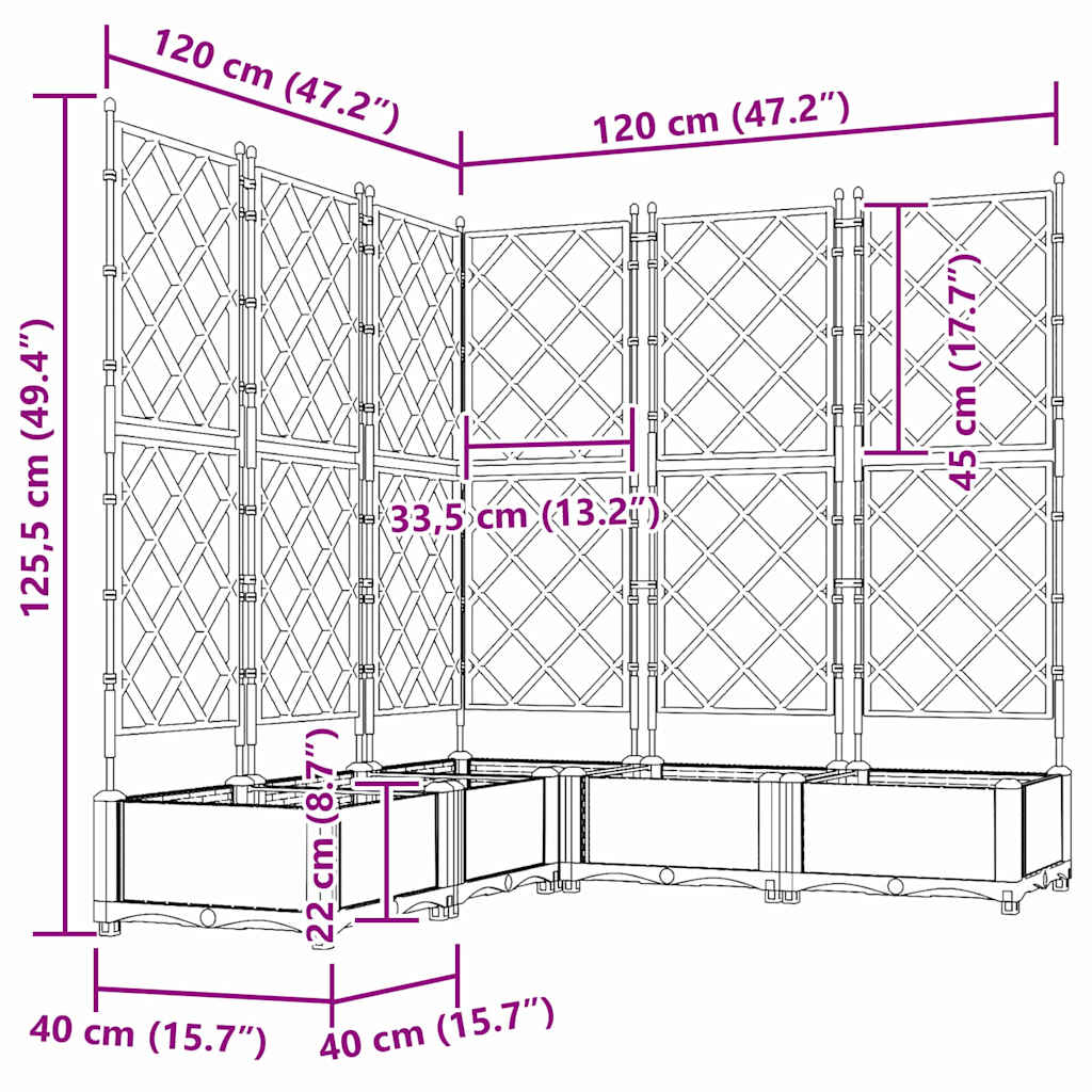 Ghiveci de grădină cu trellis 5 pcs Negru 120 x 120 x 125.5 cm GartenMobel Dekor