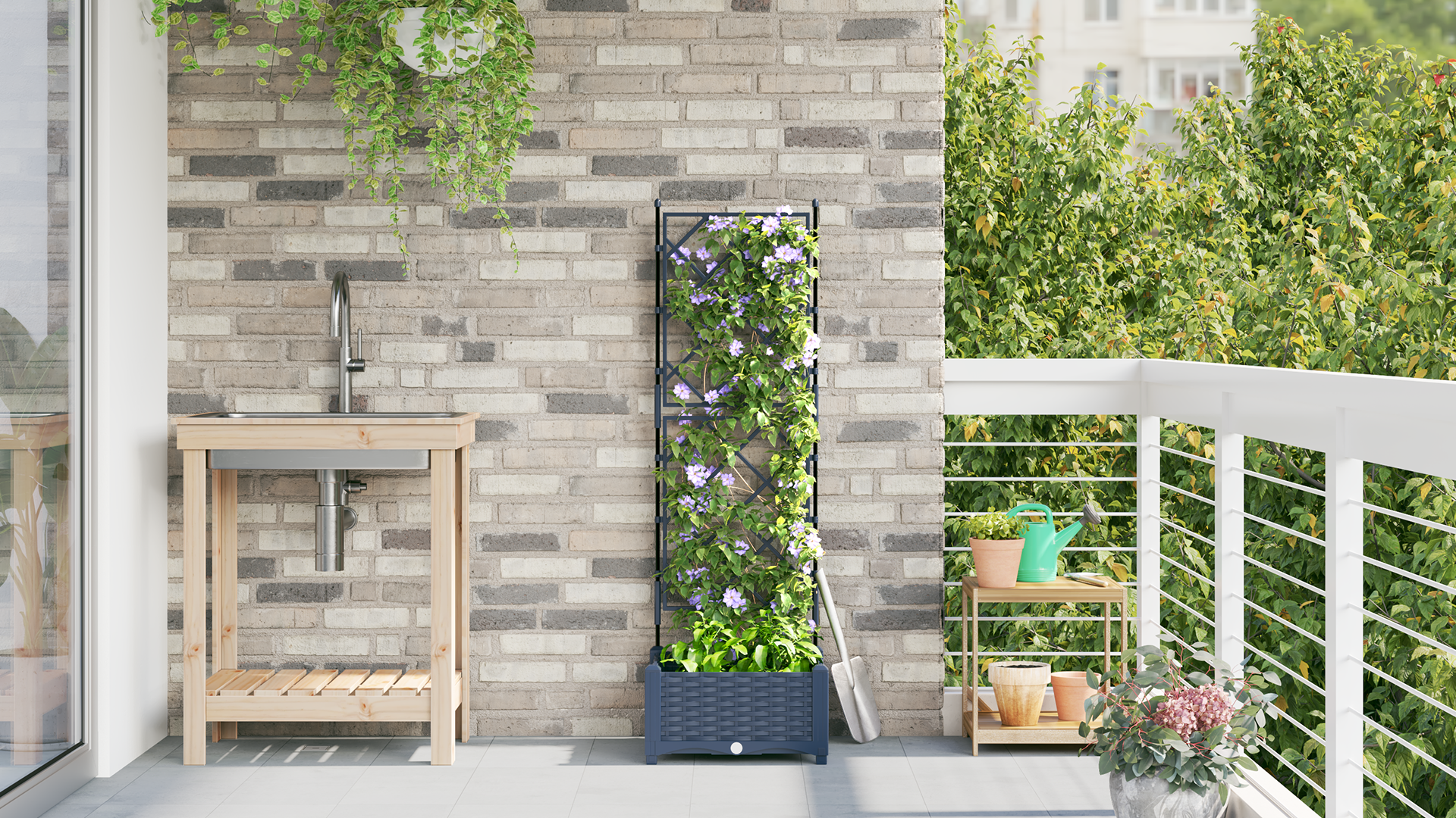 Ghiveci de grădină cu trellis Gri 40 x 40 x 125.5 cm PP GartenMobel Dekor