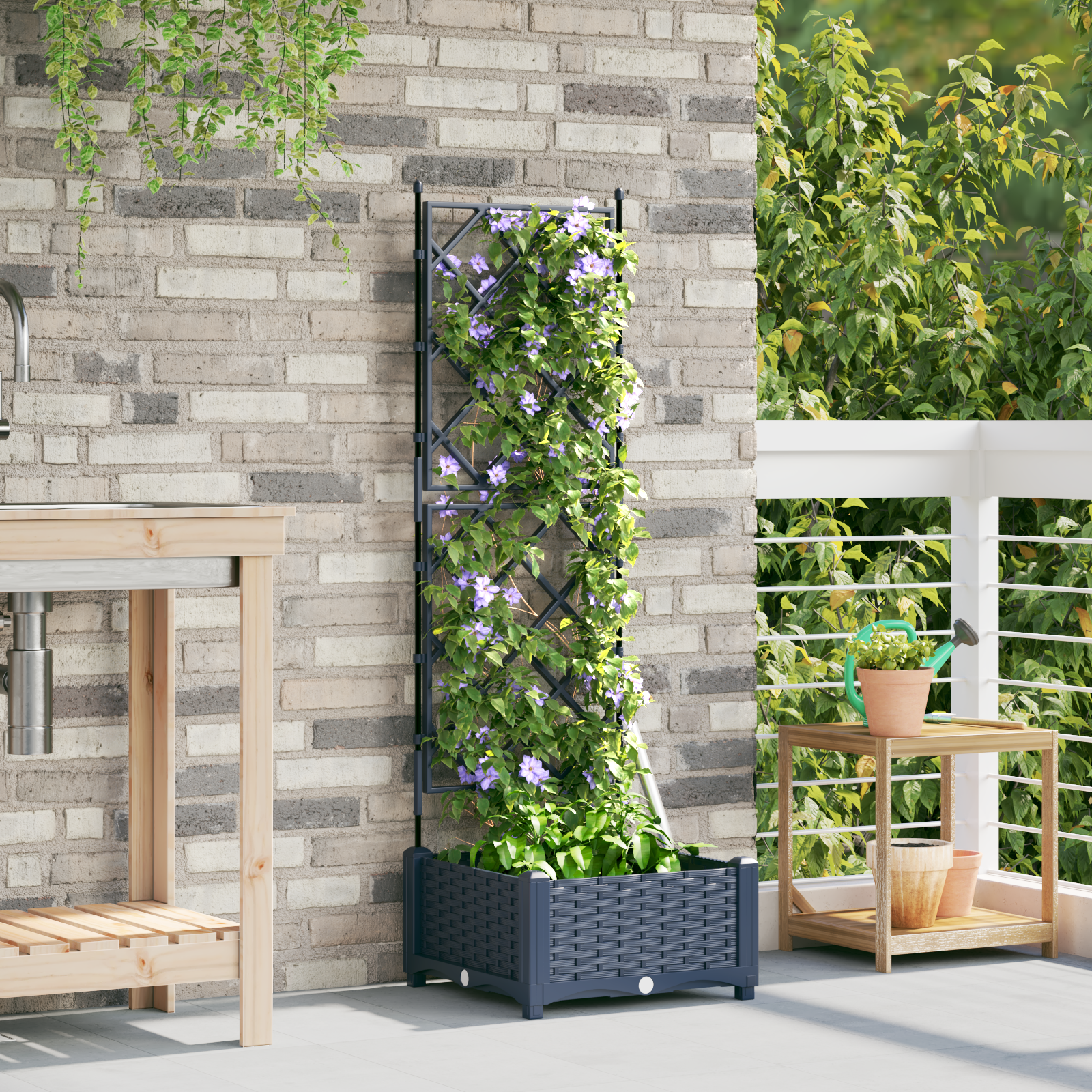 Ghiveci de grădină cu trellis Gri 40 x 40 x 125.5 cm PP GartenMobel Dekor
