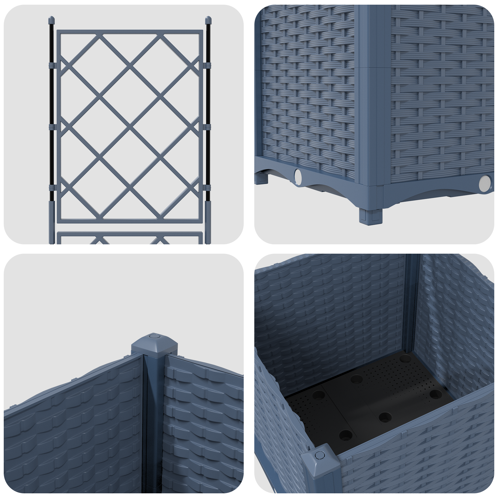 Ghiveci de grădină cu trellis Gri 40 x 40 x 143 cm PP GartenMobel Dekor