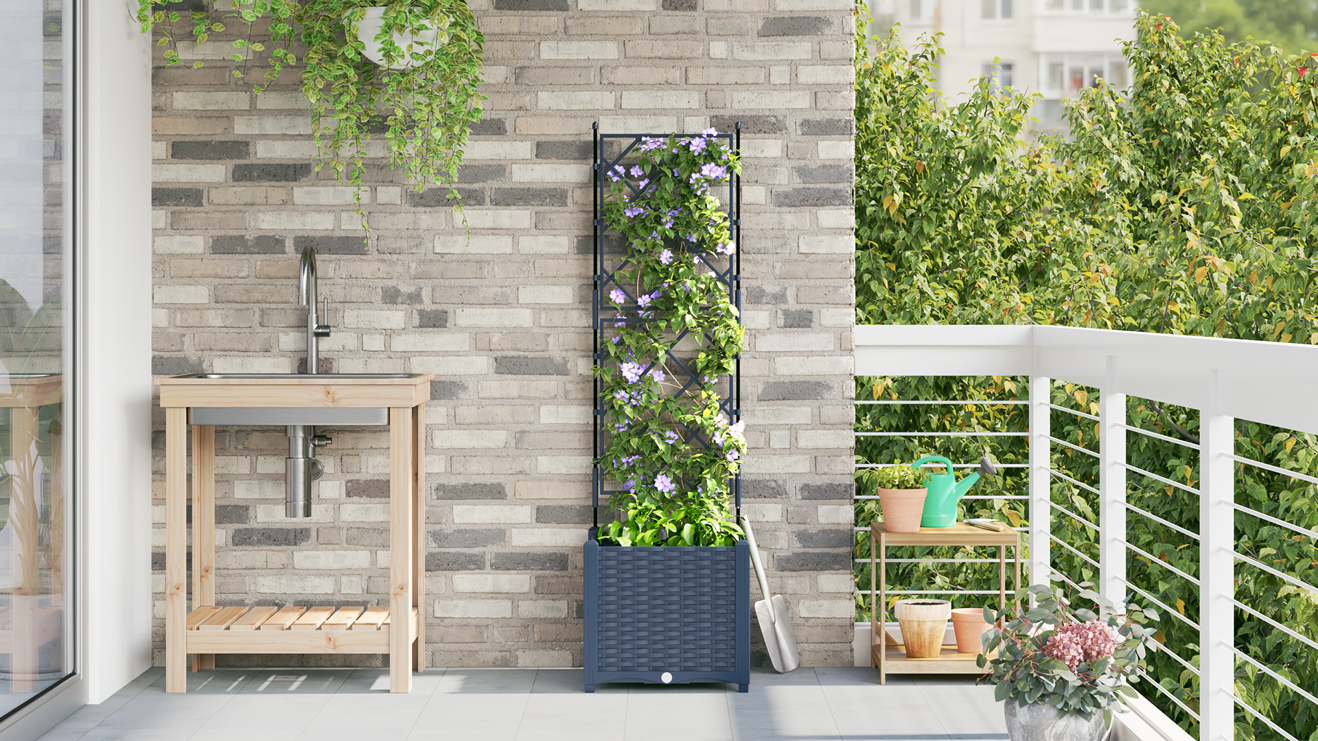 Ghiveci de grădină cu trellis Gri 40 x 40 x 143 cm PP GartenMobel Dekor