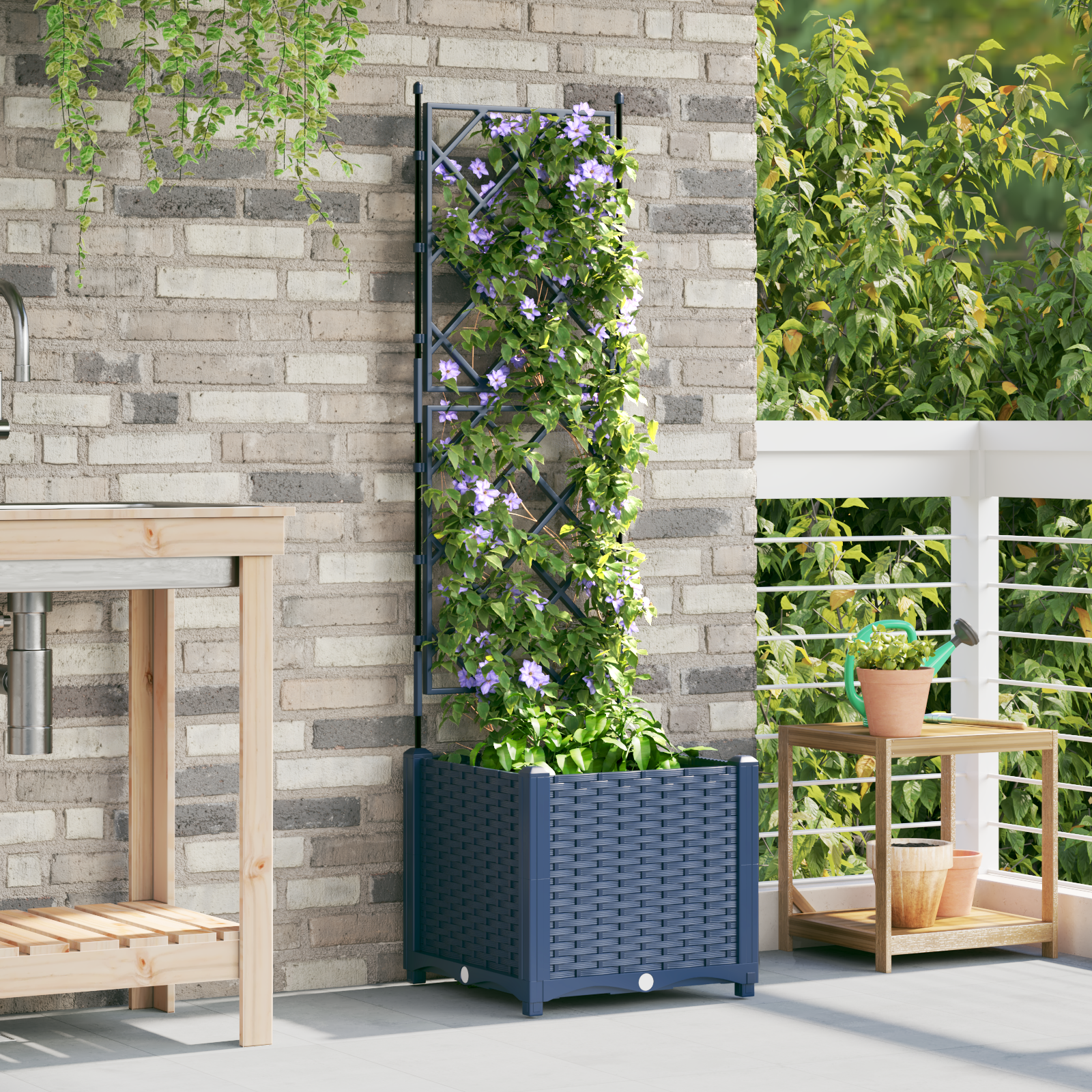 Ghiveci de grădină cu trellis Gri 40 x 40 x 143 cm PP GartenMobel Dekor