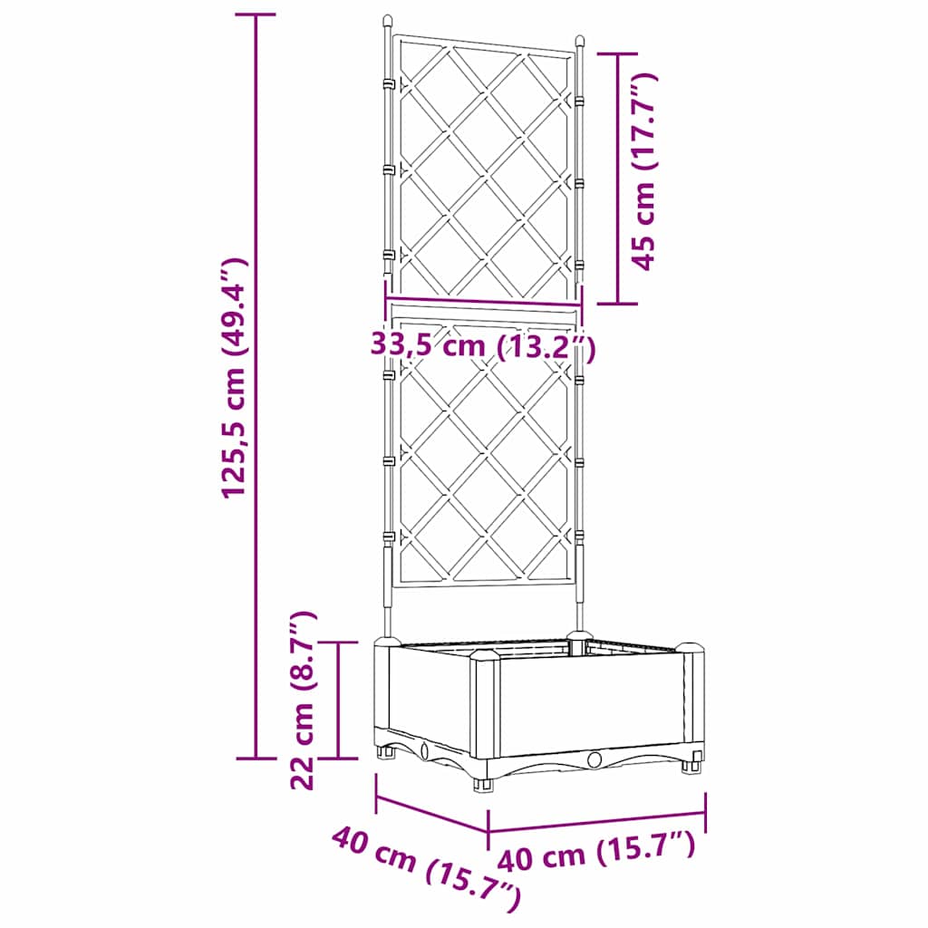 Ghiveci de grădină cu trellis Negru 40 x 40 x 125.5 cm PP GartenMobel Dekor