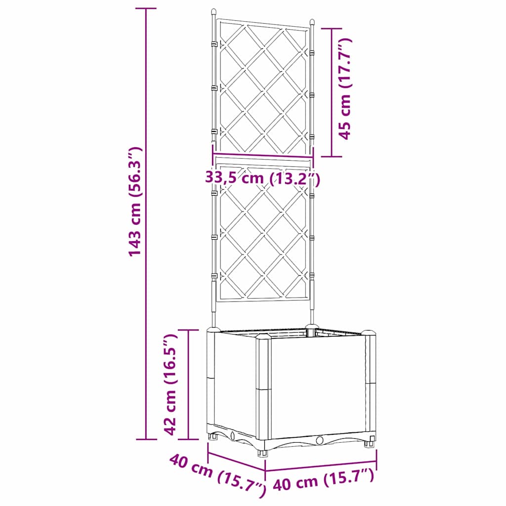 Ghiveci de grădină cu trellis Negru 40 x 40 x 143 cm PP GartenMobel Dekor