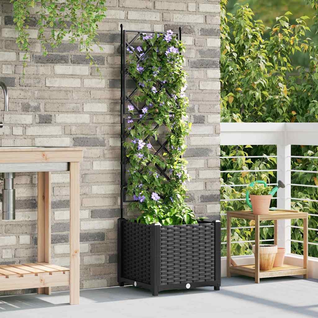 Ghiveci de grădină cu trellis Negru 40 x 40 x 143 cm PP GartenMobel Dekor