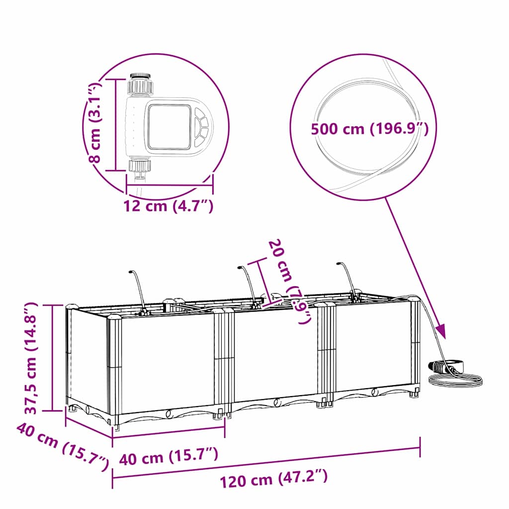 Ghivece pentru grădină Alb 120 x 40 x 37.5 cm Oțel GartenMobel Dekor
