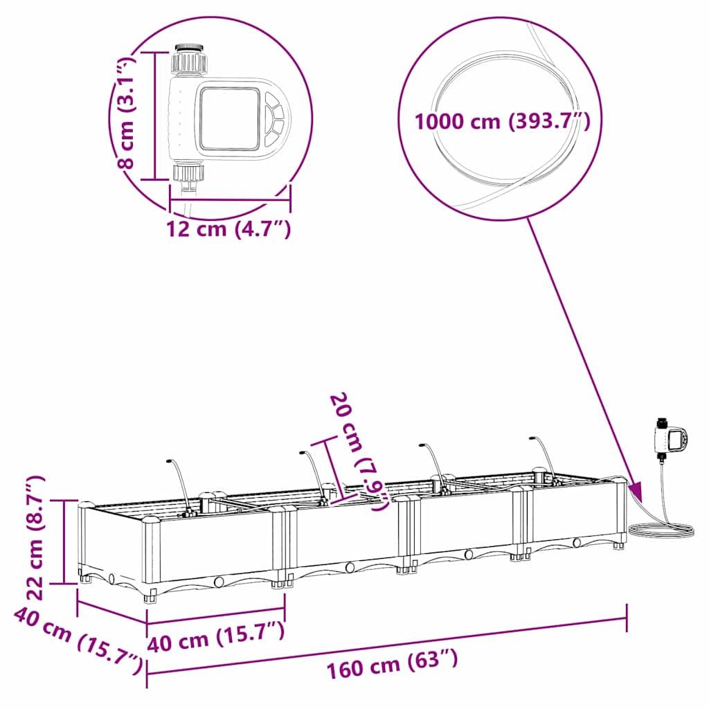 Ghivece pentru grădină Alb 160 x 40 x 22 cm Oțel GartenMobel Dekor