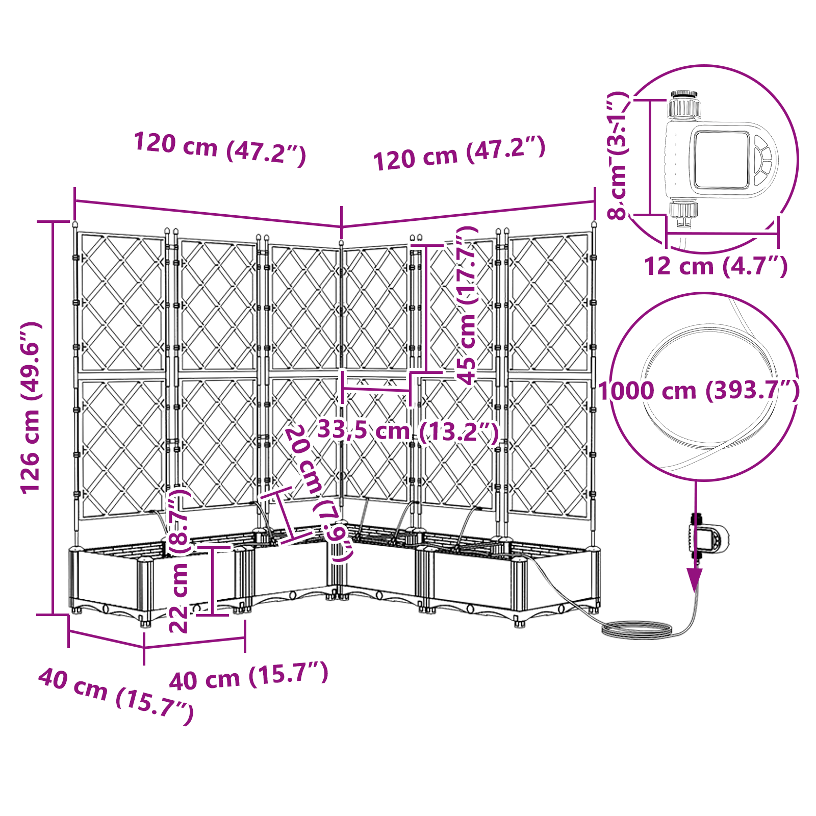 Ghivece pentru grădină Gri 120 x 120 x 126 cm Oțel GartenMobel Dekor