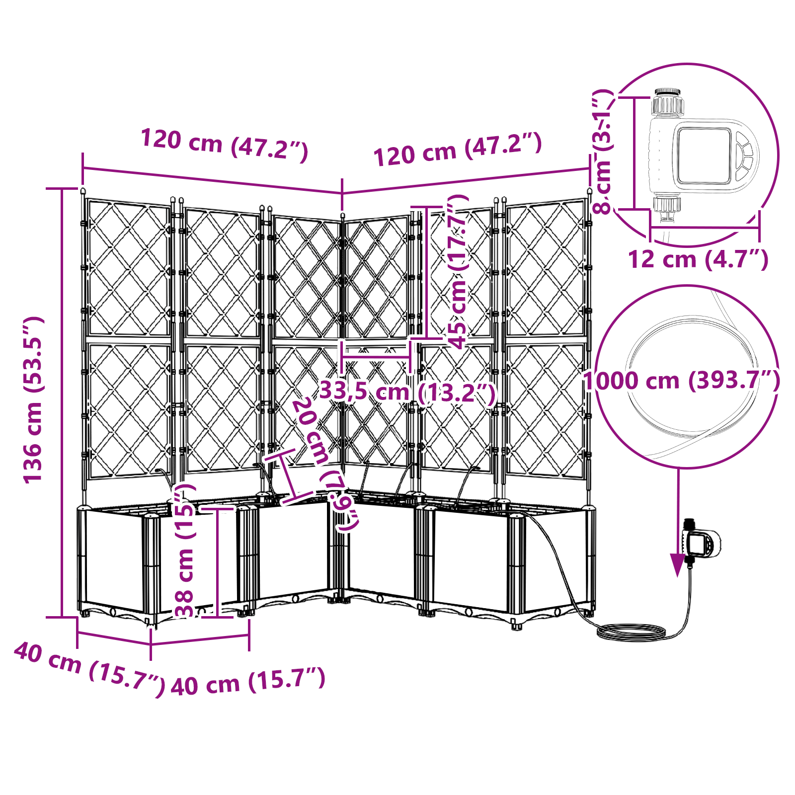 Ghivece pentru grădină Gri 120 x 120 x 142 cm Oțel GartenMobel Dekor