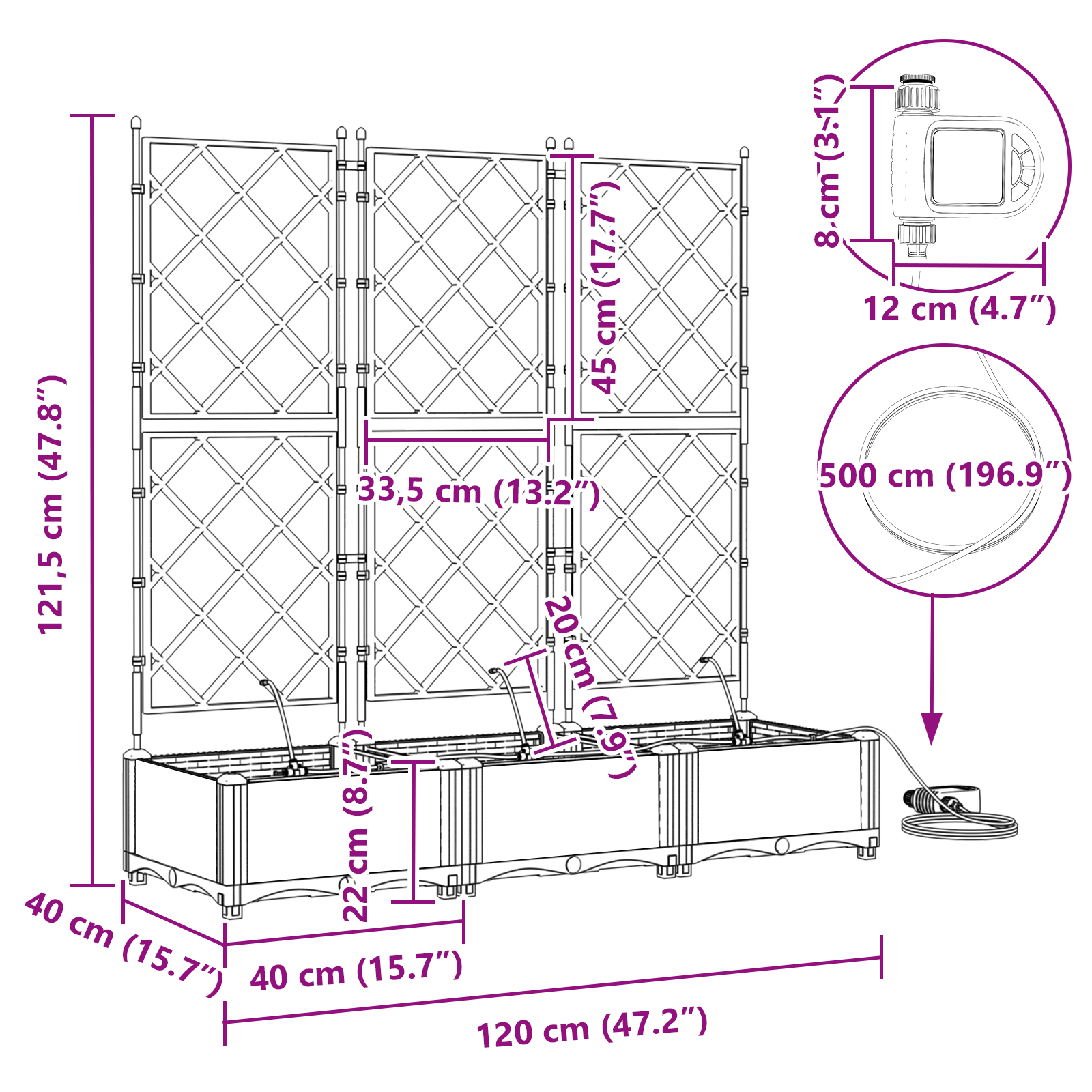 Ghivece pentru grădină Gri 120 x 40 x 126 cm Oțel GartenMobel Dekor
