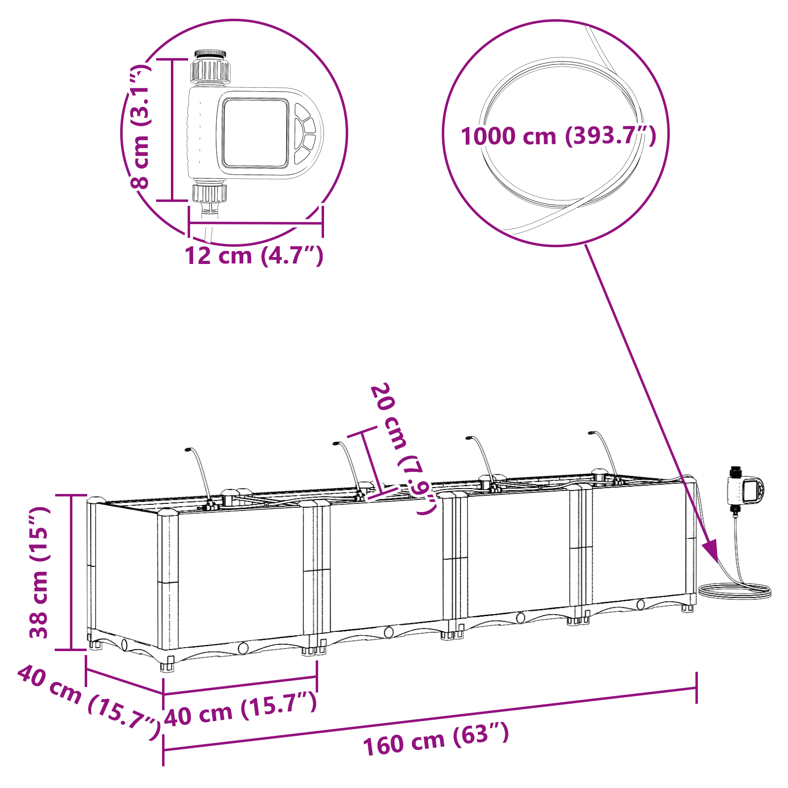 Ghivece pentru grădină Gri 160 x 40 x 37.5 cm Oțel GartenMobel Dekor