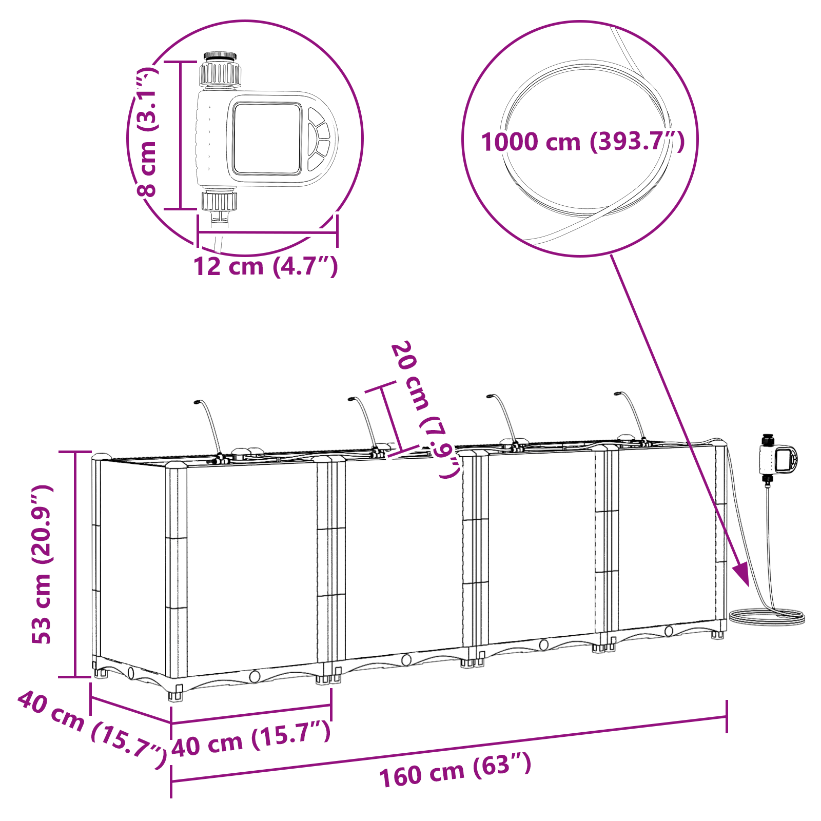 Ghivece pentru grădină Gri 160 x 40 x 52 cm Oțel GartenMobel Dekor