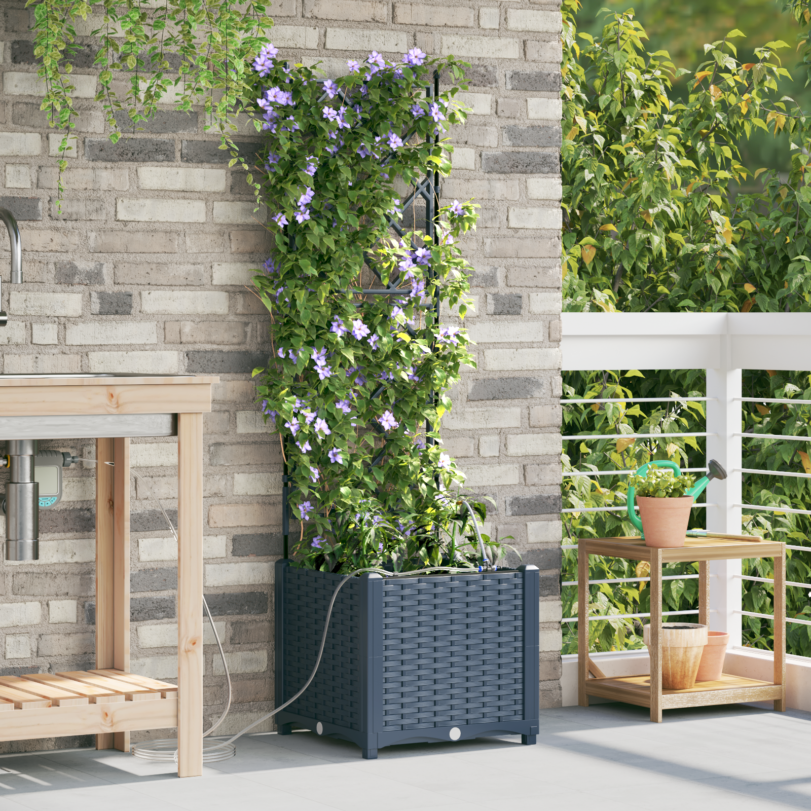 Ghivece pentru grădină Gri 40 x 40 x 142 cm Oțel GartenMobel Dekor
