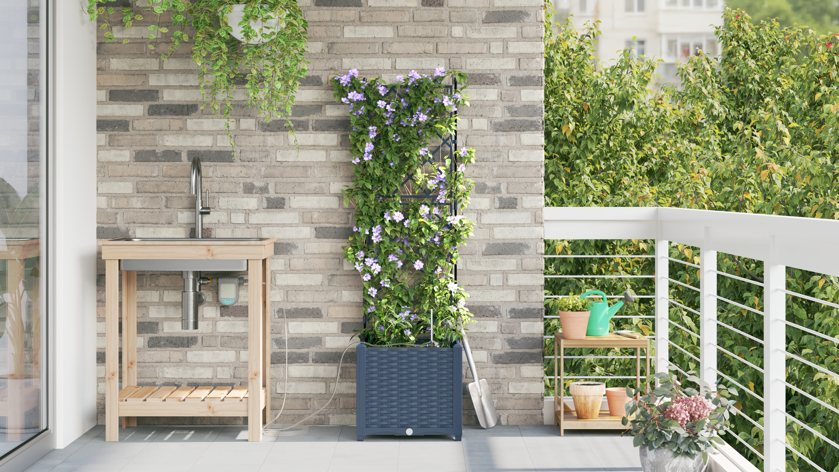 Ghivece pentru grădină Gri 40 x 40 x 142 cm Oțel GartenMobel Dekor