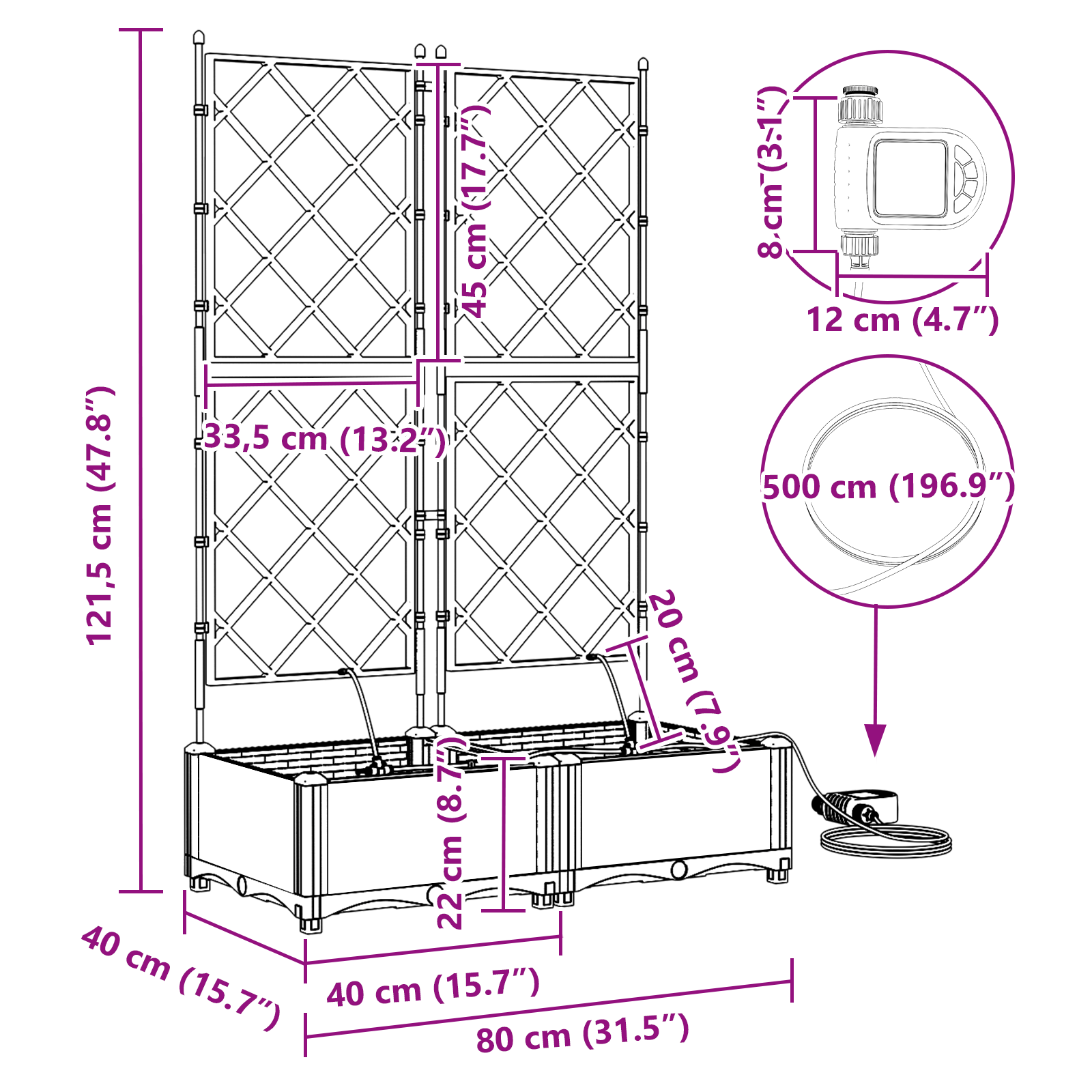 Ghivece pentru grădină Gri 80 x 40 x 126 cm Oțel GartenMobel Dekor