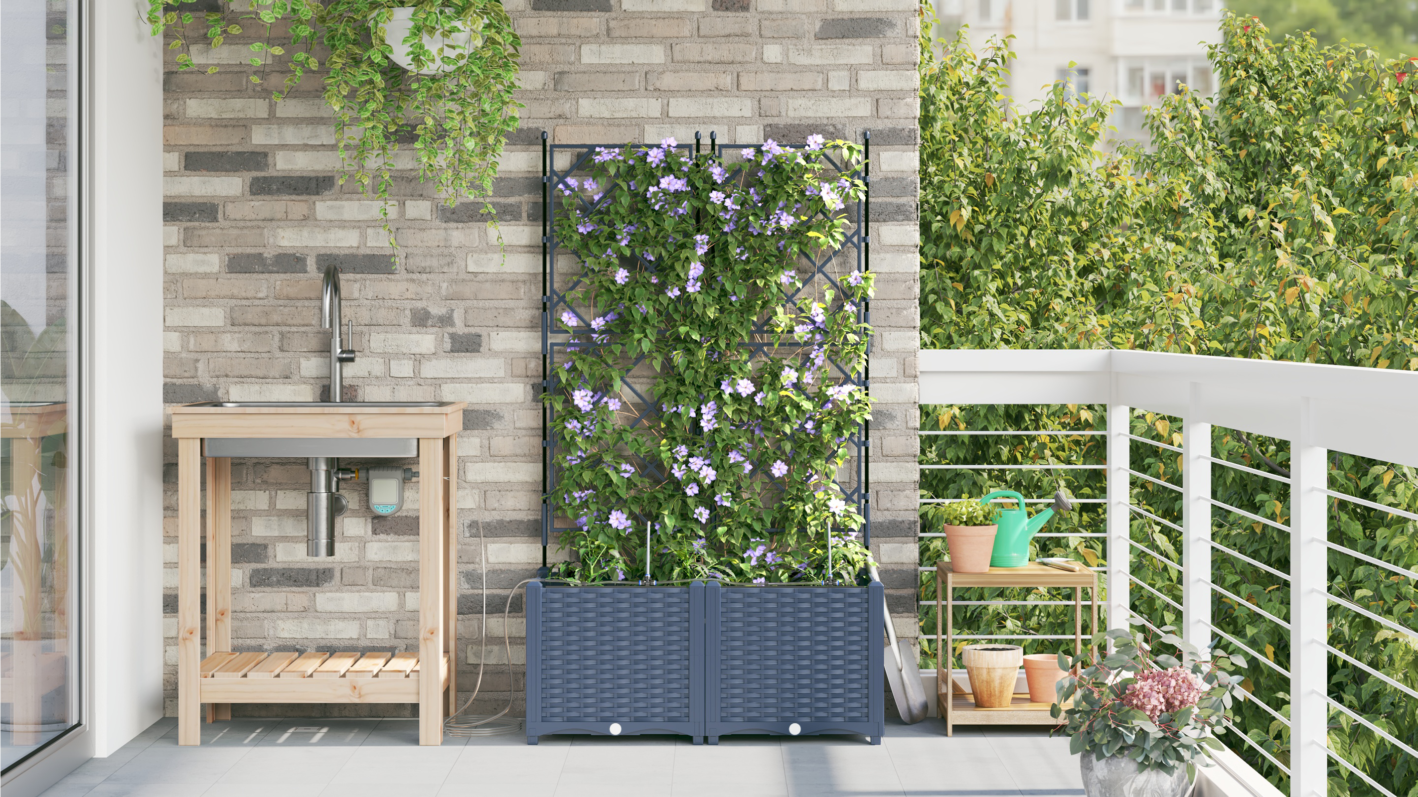 Ghivece pentru grădină Gri 80 x 40 x 142 cm Oțel GartenMobel Dekor