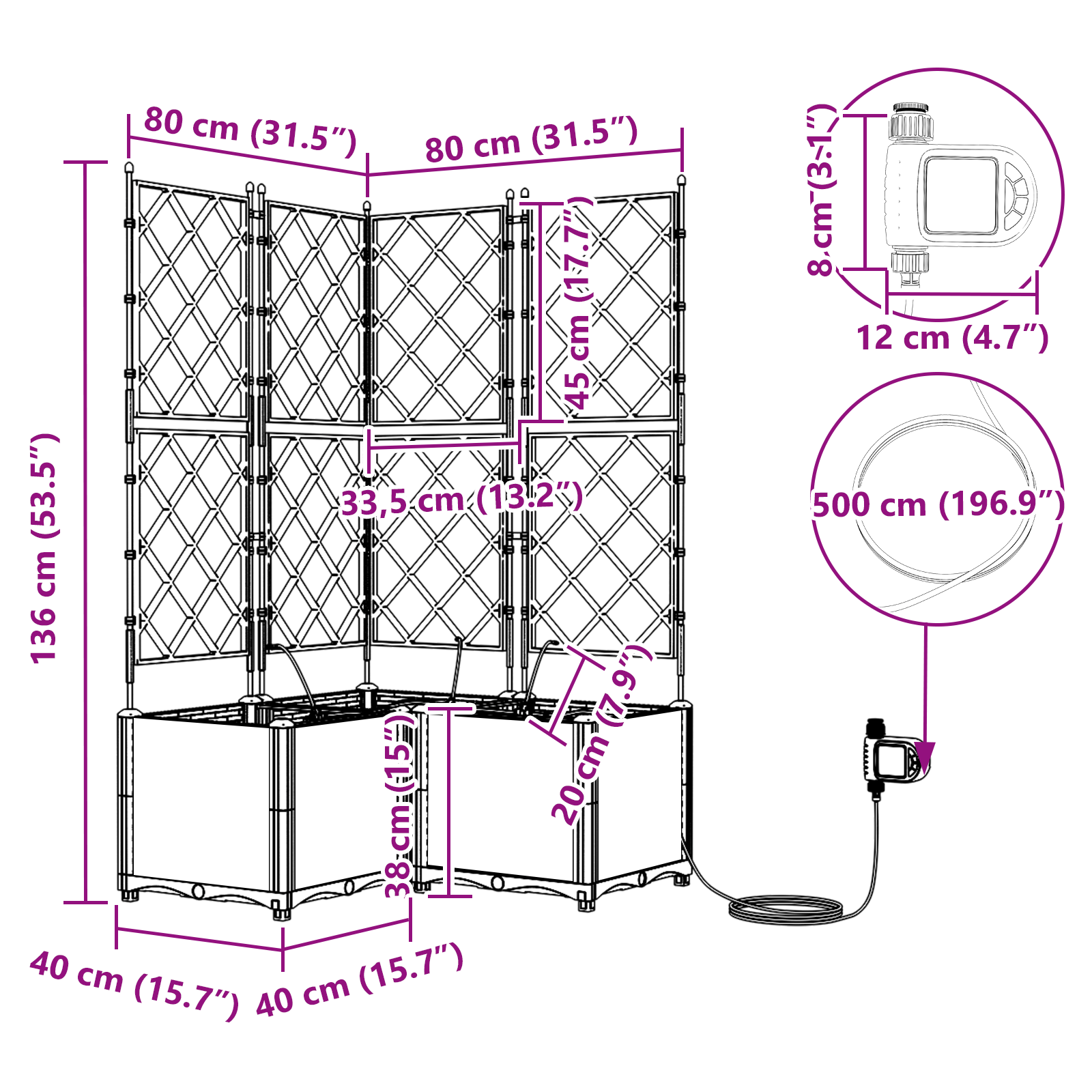 Ghivece pentru grădină Gri 80 x 80 x 142 cm Oțel GartenMobel Dekor