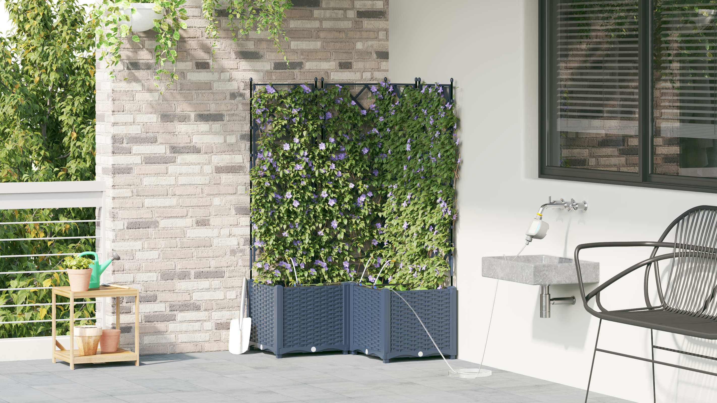 Ghivece pentru grădină Gri 80 x 80 x 142 cm Oțel GartenMobel Dekor
