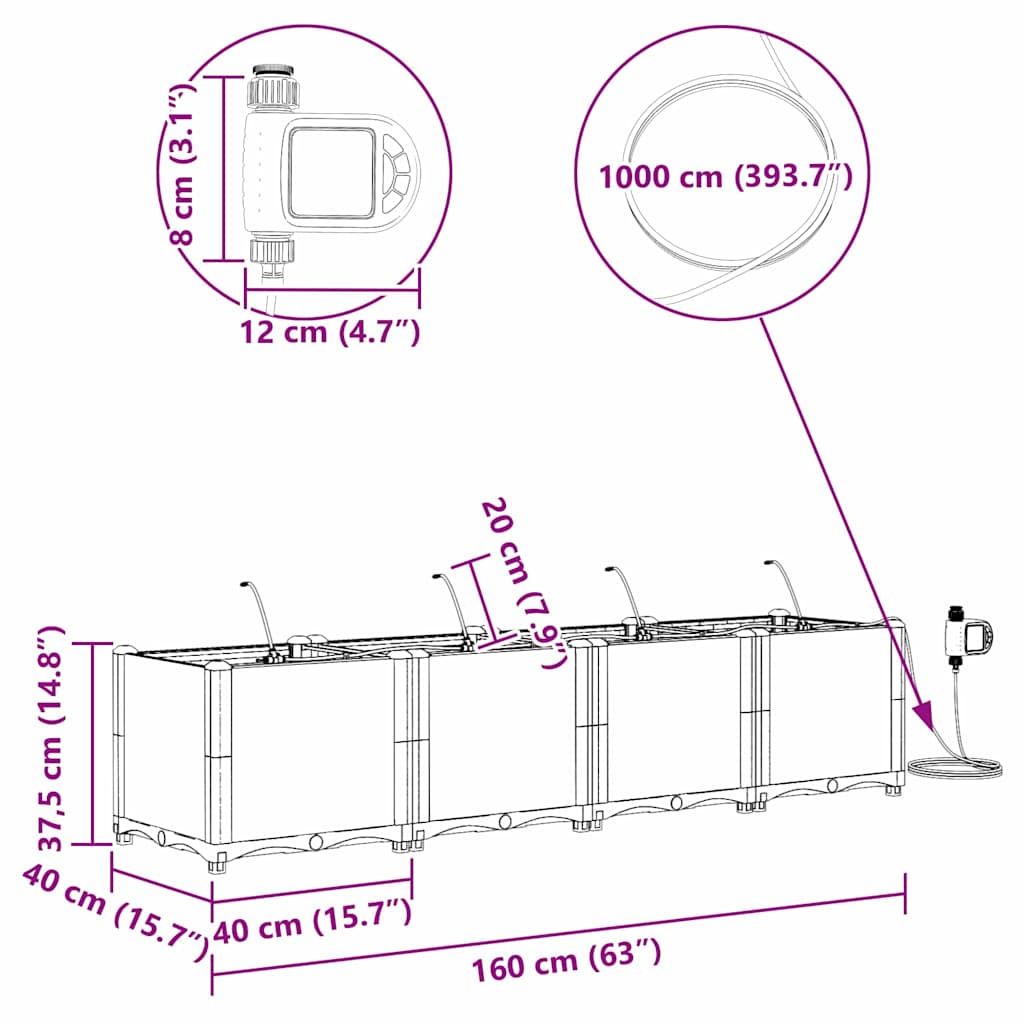 Ghivece pentru grădină Gri deschis 160 x 40 x 37.5 cm Oțel GartenMobel Dekor