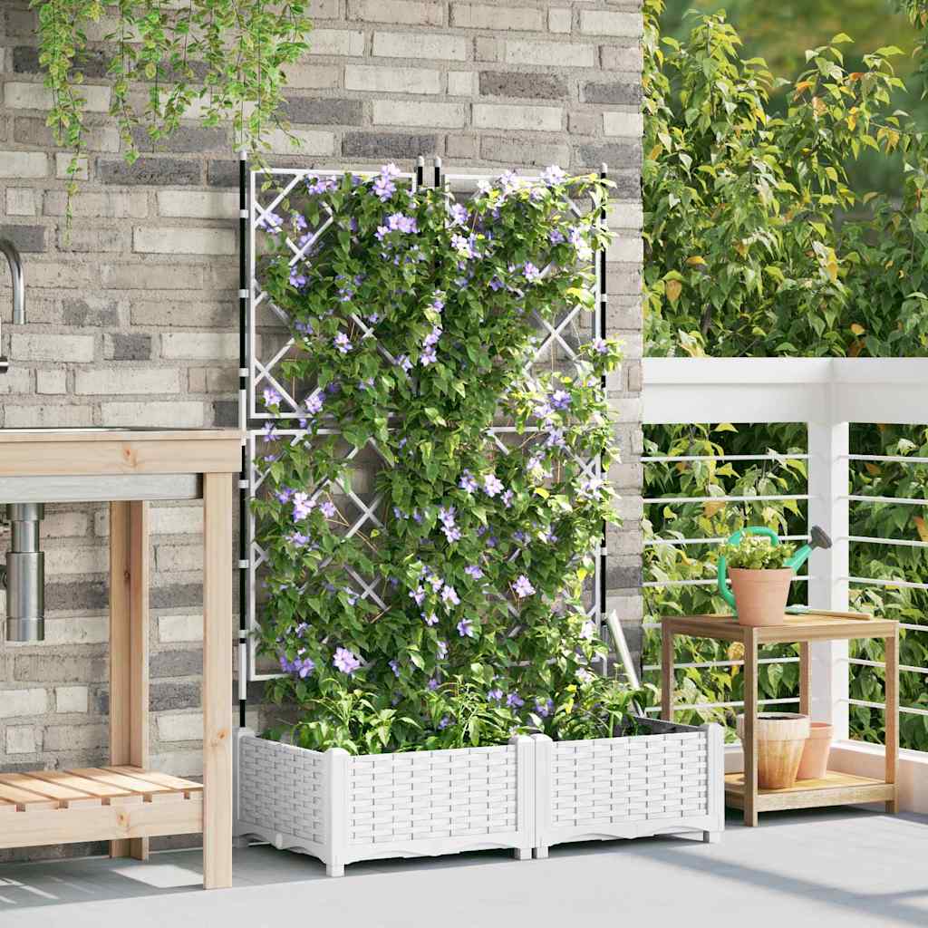 Ghiveci de grădină cu trellis 2 pcs Alb 80 x 40 x 125.5 cm PP GartenMobel Dekor