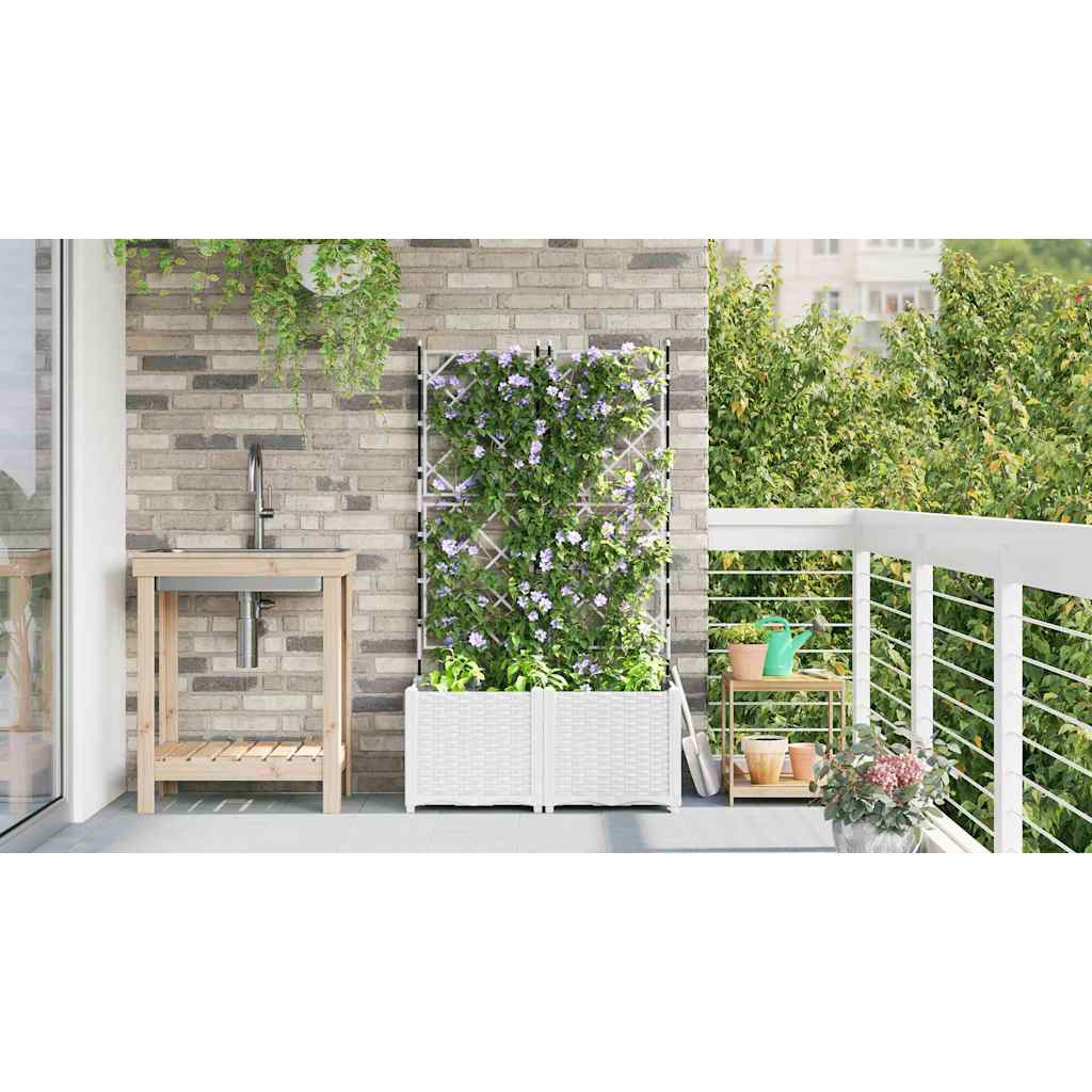 Ghiveci de grădină cu trellis 2 pcs Alb 80 x 40 x 143 cm PP GartenMobel Dekor