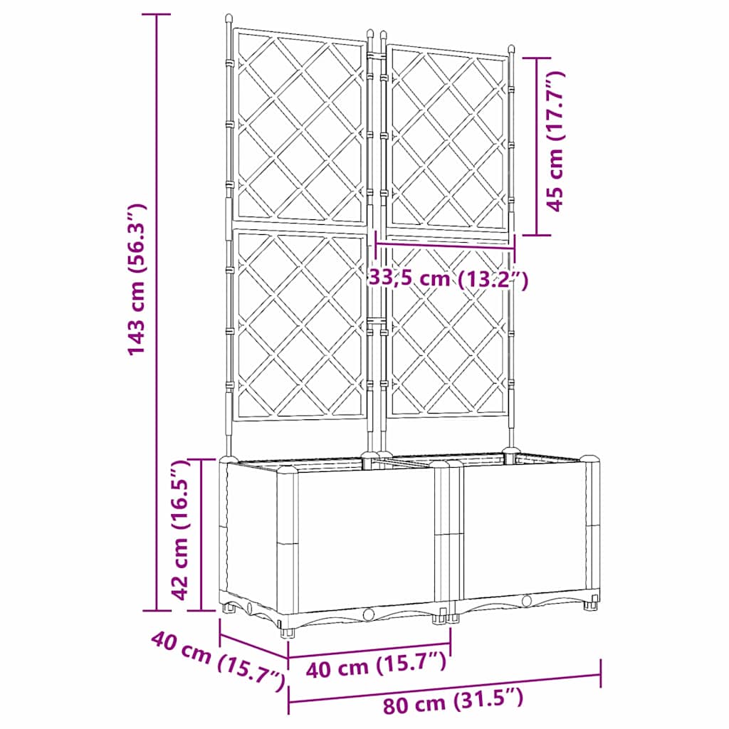 Ghiveci de grădină cu trellis 2 pcs Alb 80 x 40 x 143 cm PP GartenMobel Dekor