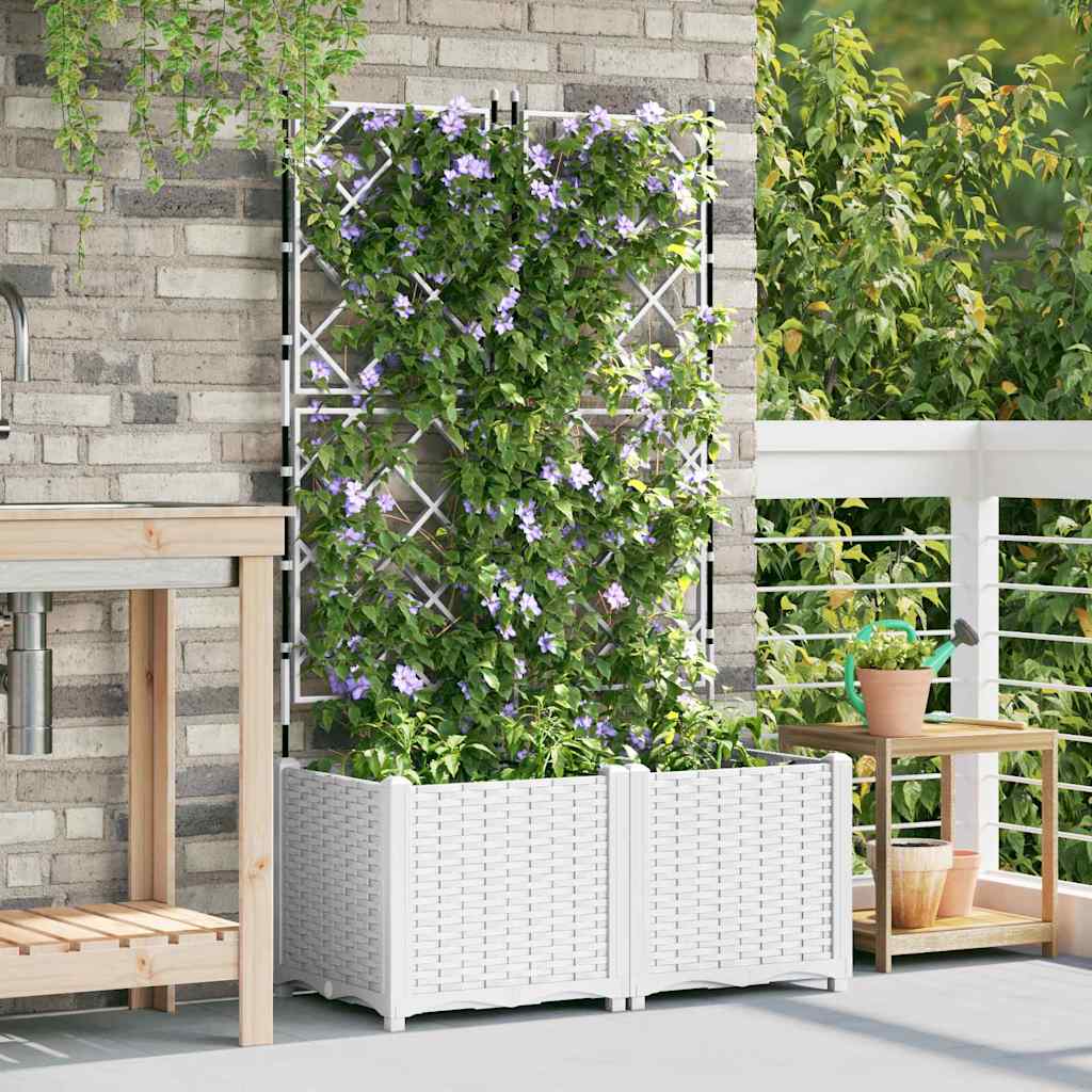 Ghiveci de grădină cu trellis 2 pcs Alb 80 x 40 x 143 cm PP GartenMobel Dekor