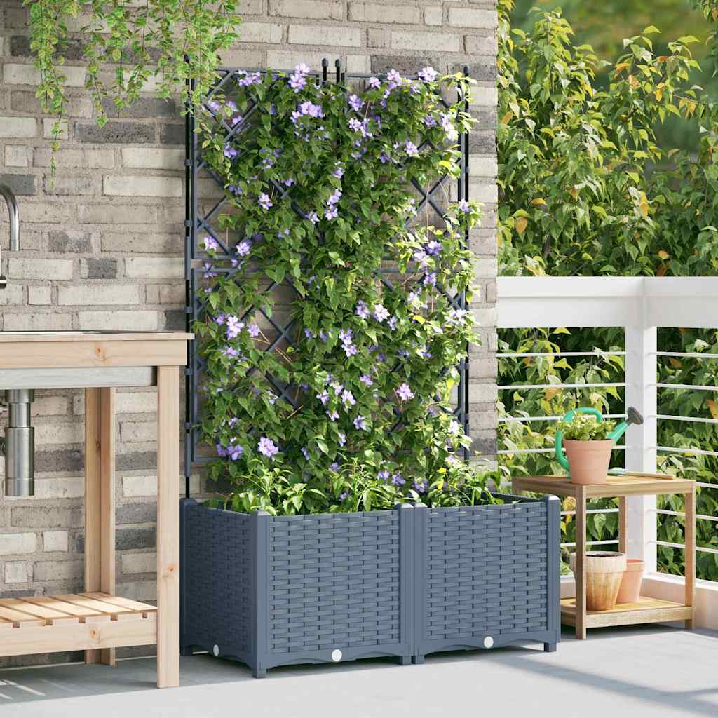 Ghiveci de grădină cu trellis 2 pcs Gri deschis GartenMobel Dekor