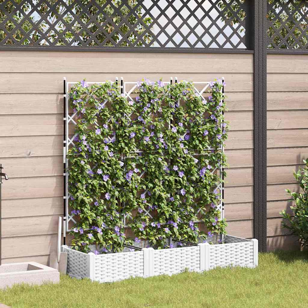 Ghiveci de grădină cu trellis 3 pcs Alb 120 x 40 x 125.5 cm PP GartenMobel Dekor