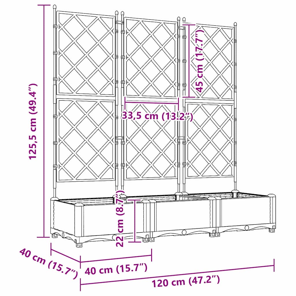 Ghiveci de grădină cu trellis 3 pcs Alb 120 x 40 x 125.5 cm PP GartenMobel Dekor