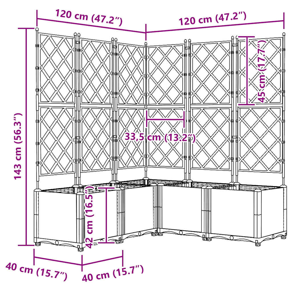 Ghiveci de grădină cu trellis 5 pcs Alb 120 x 120 x 143 cm PP GartenMobel Dekor