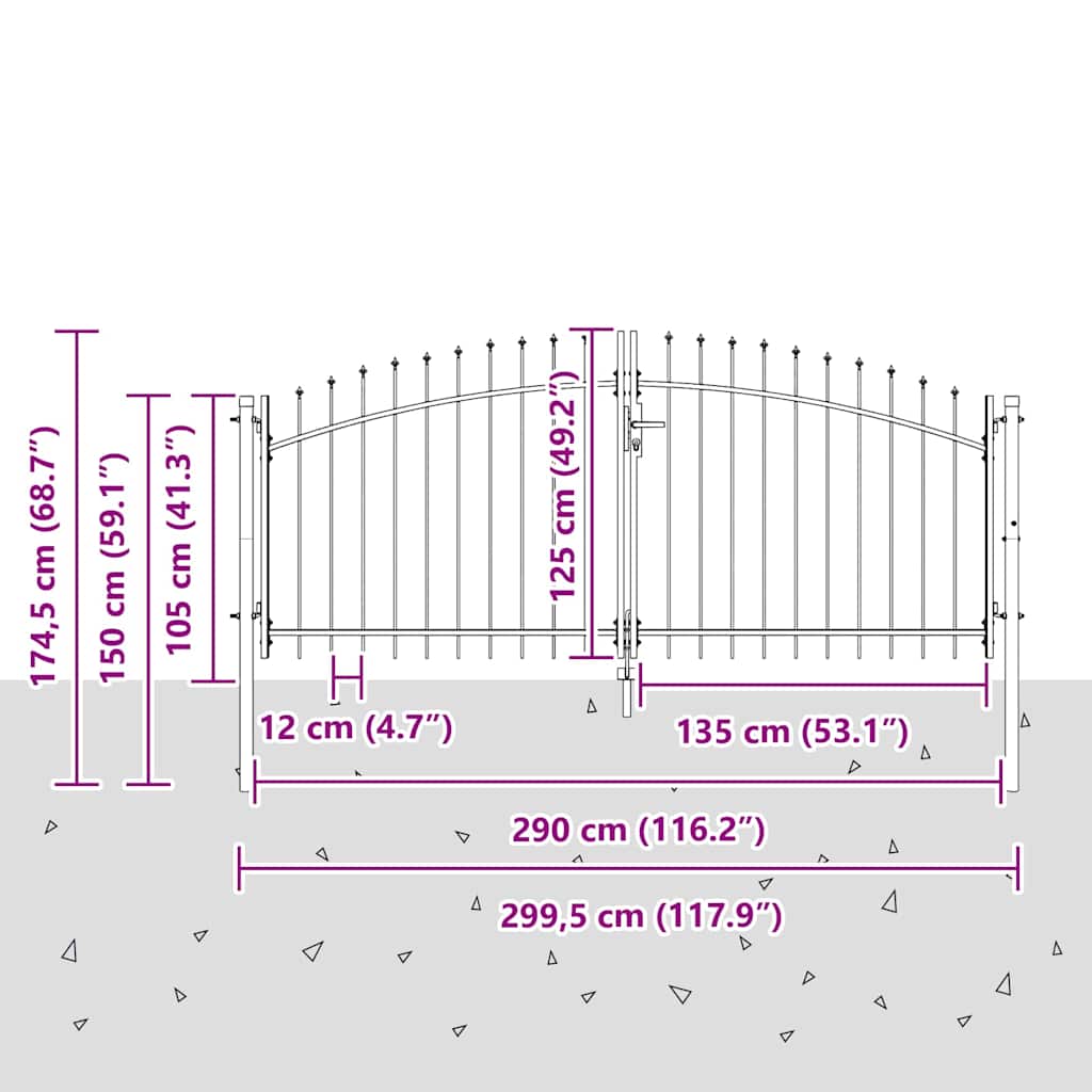 Poartă de grădină cu blocare Gri 125 x 300 cm Oțel GartenMobel Dekor