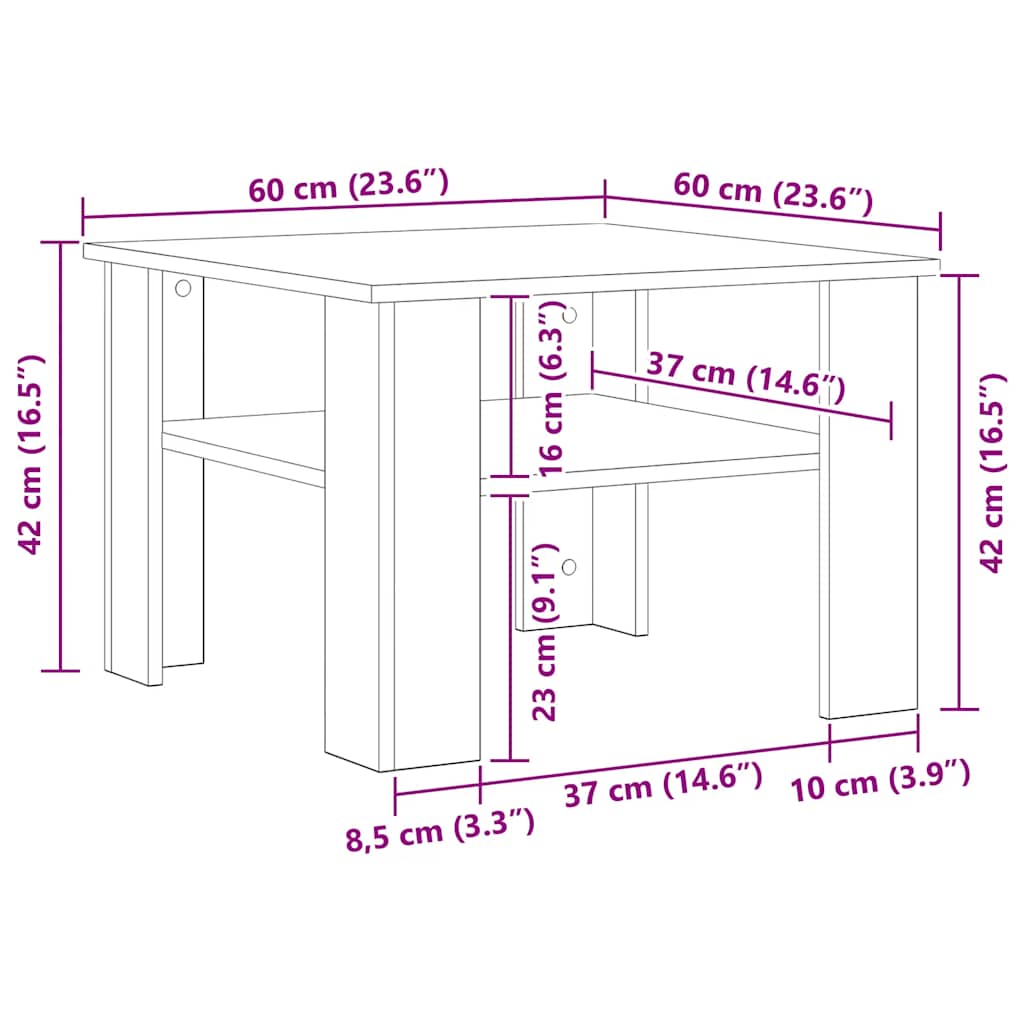 Măsuță de cafea, stejar artizanal, 60x60x42 cm, lemn prelucrat GartenMobel Dekor