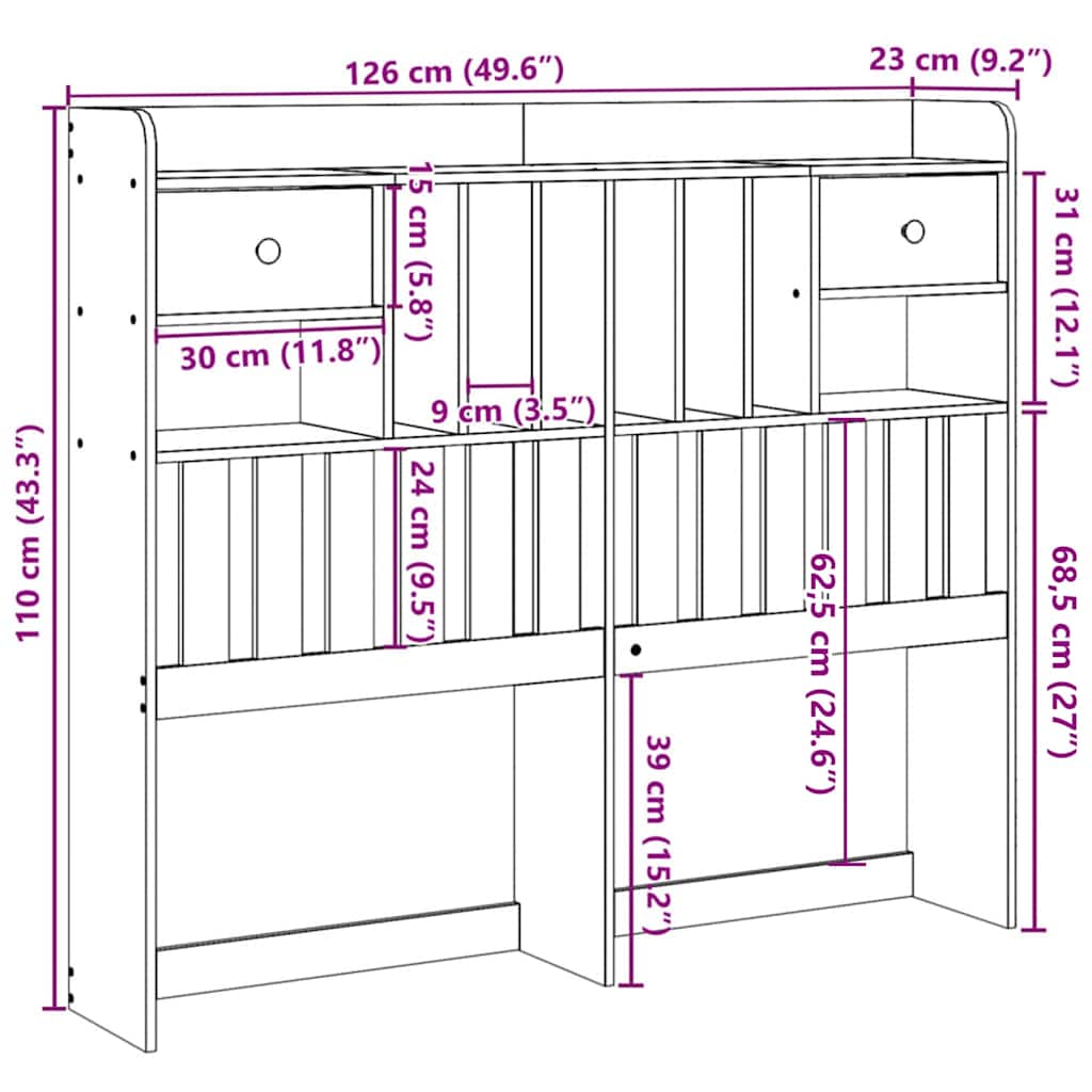 Tăblie de pat cu depozitare maro ceruit, 120 cm, lemn masiv pin GartenMobel Dekor