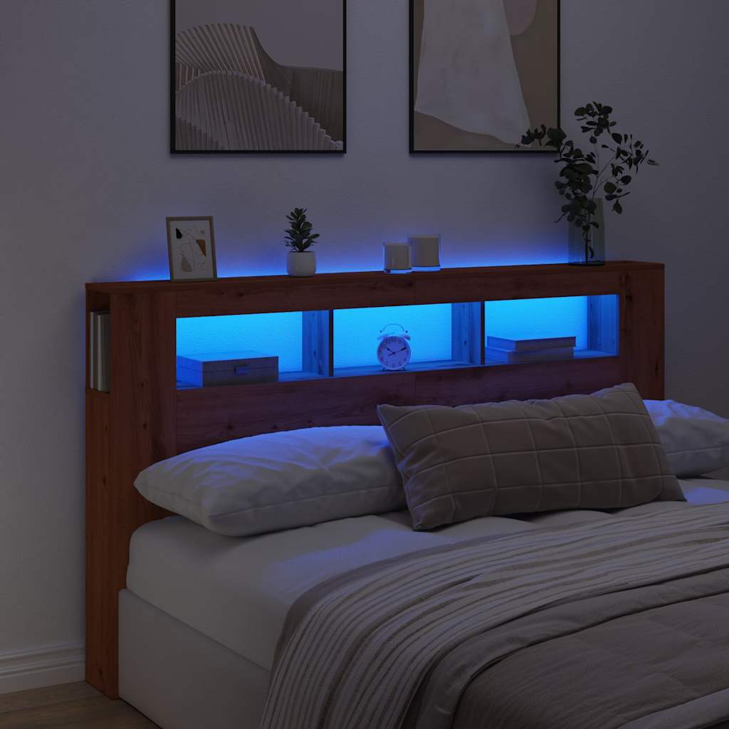 Tăblie de pat cu LED, stejar artizanal, 180x18,5x103,5 cm, lemn GartenMobel Dekor