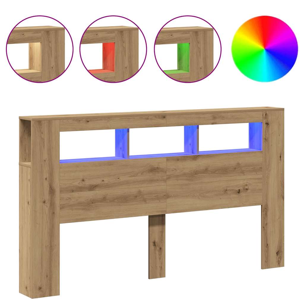 Tăblie de pat cu LED, stejar artizanal, 180x18,5x103,5 cm, lemn GartenMobel Dekor