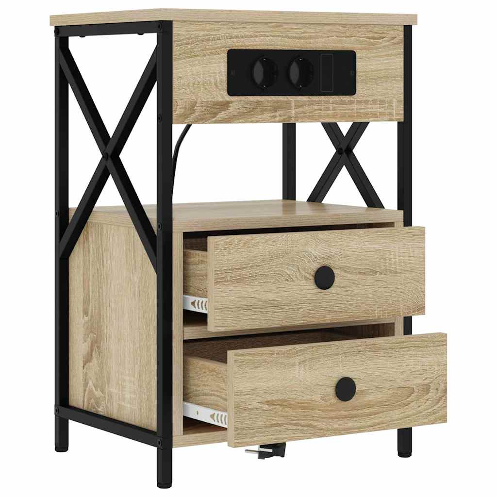 Cabinet de noptiere cu stație de încărcare 2 pcs Stejar Sonoma GartenMobel Dekor