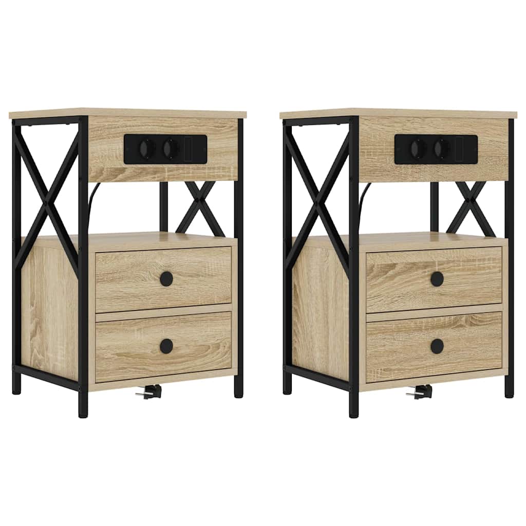 Cabinet de noptiere cu stație de încărcare 2 pcs Stejar Sonoma GartenMobel Dekor