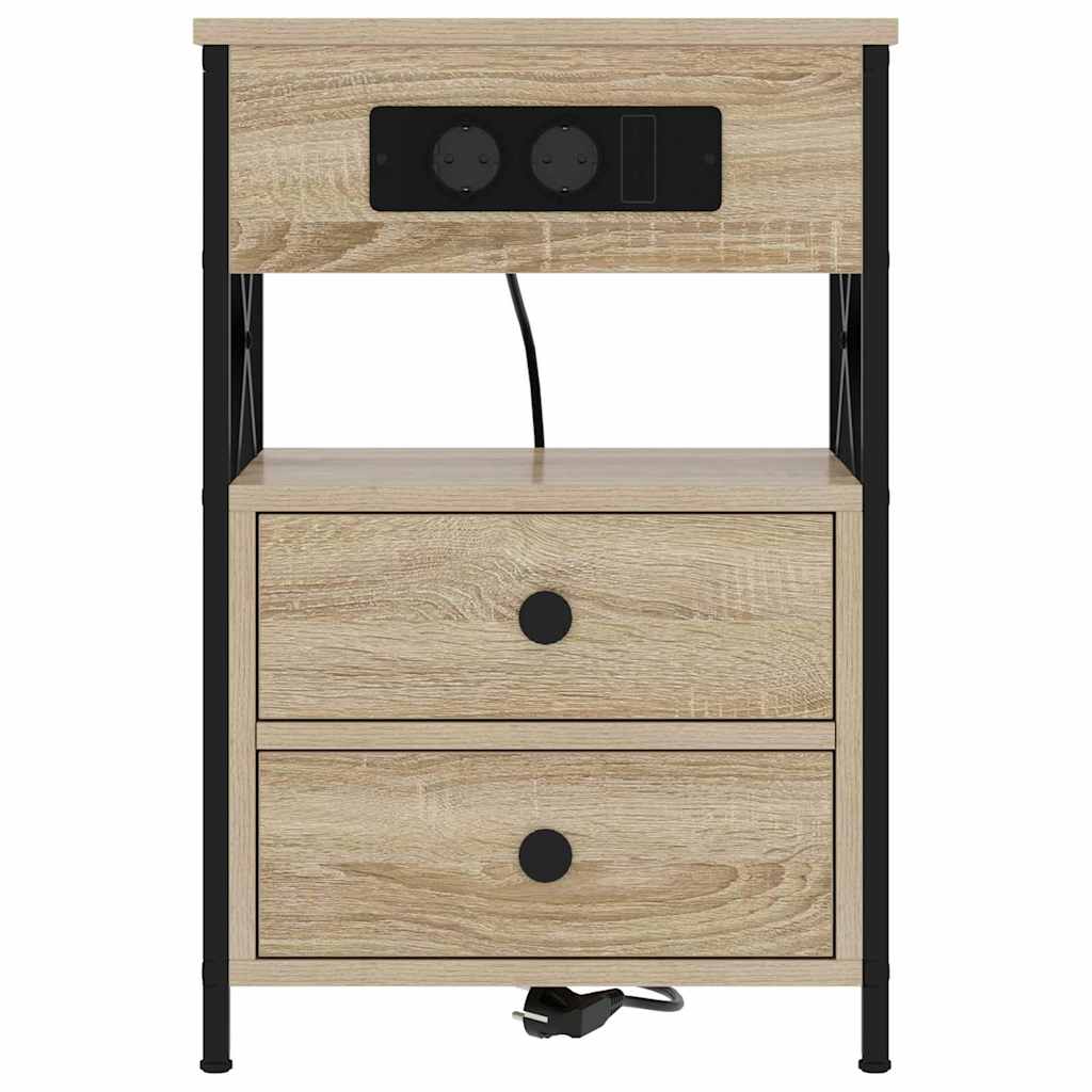 Cabinet de noptiere cu stație de încărcare 2 pcs Stejar Sonoma GartenMobel Dekor