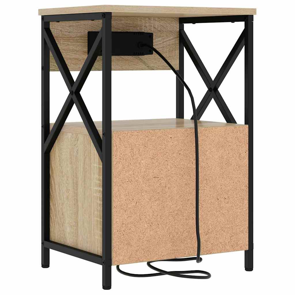 Cabinet de noptiere cu stație de încărcare 2 pcs Stejar Sonoma GartenMobel Dekor