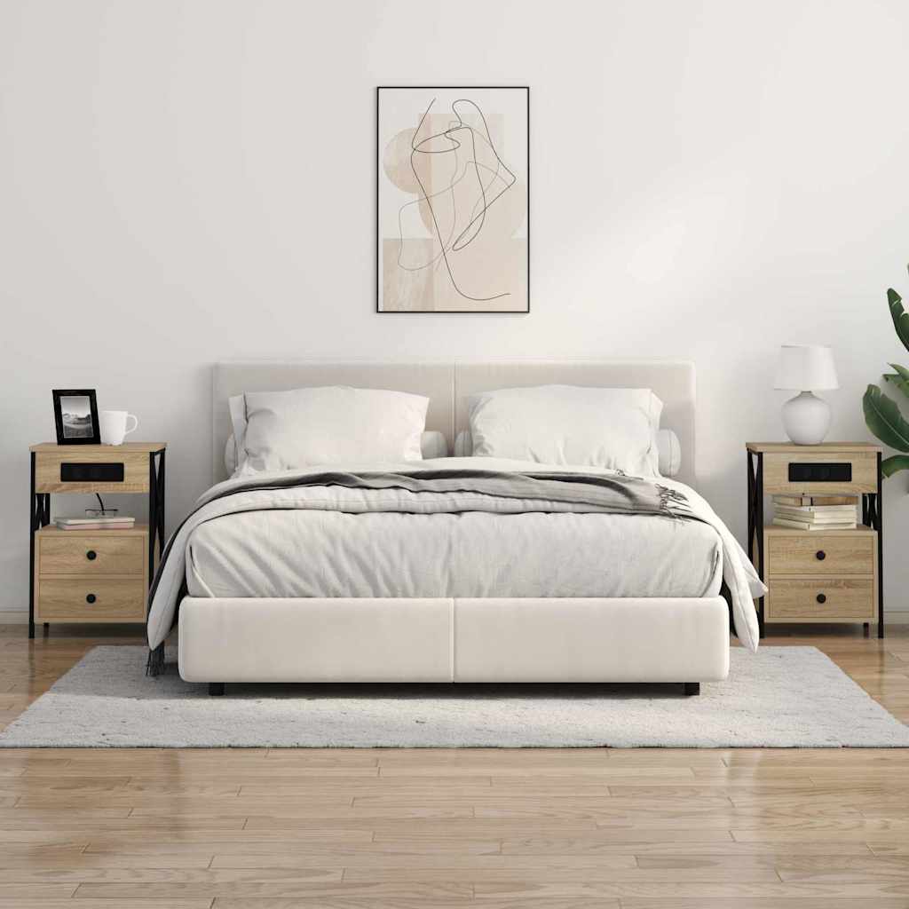 Cabinet de noptiere cu stație de încărcare 2 pcs Stejar Sonoma GartenMobel Dekor