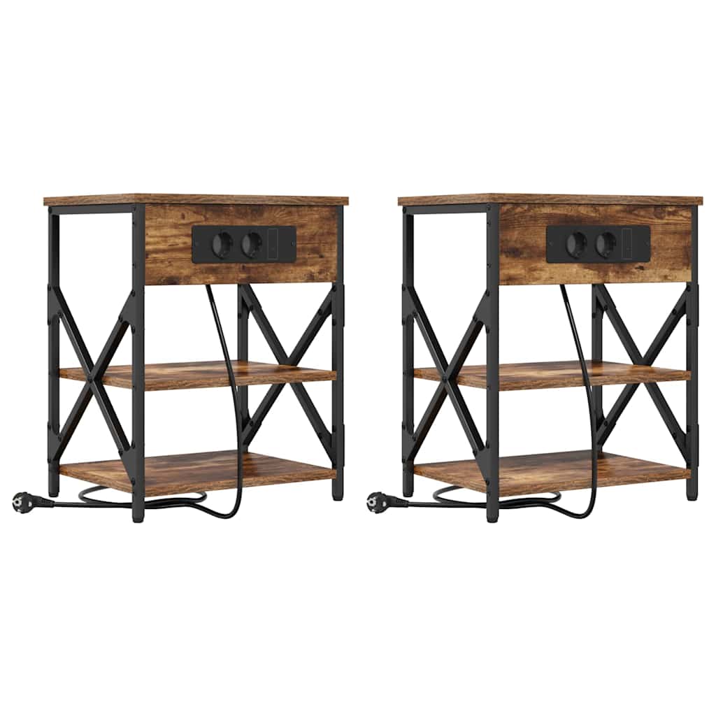 Cabinet de noptiere cu stație de încărcare 2 pcs Stejar afumat GartenMobel Dekor