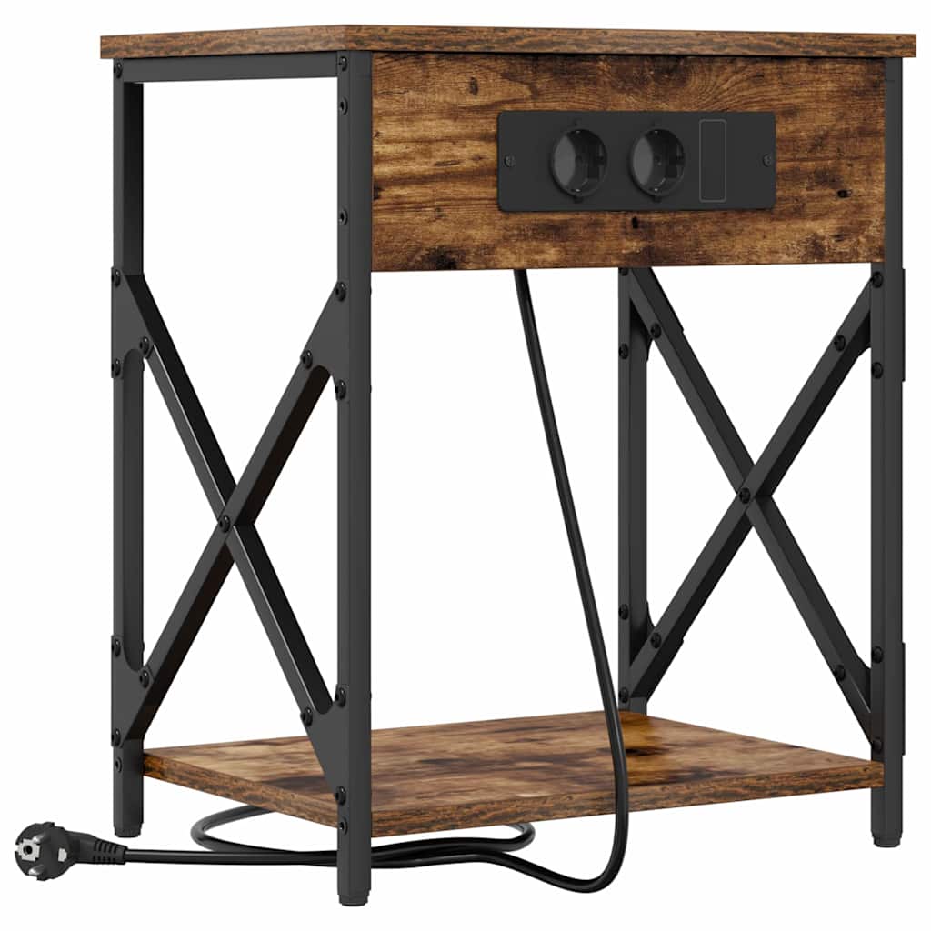 Cabinet de noptiere cu stație de încărcare 2 pcs Stejar afumat GartenMobel Dekor