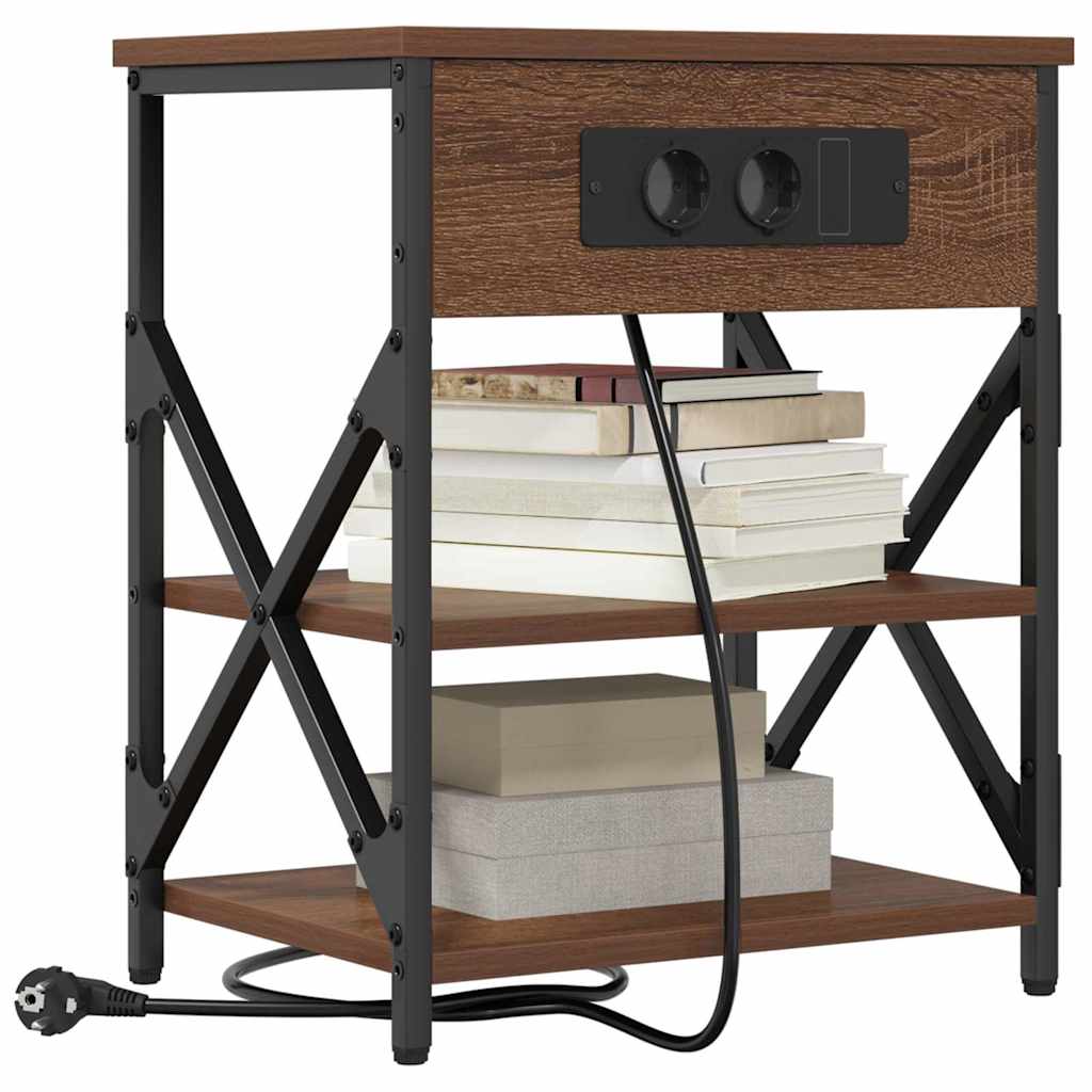 Cabinet de noptiere cu stație de încărcare 2 pcs Stejar brun GartenMobel Dekor