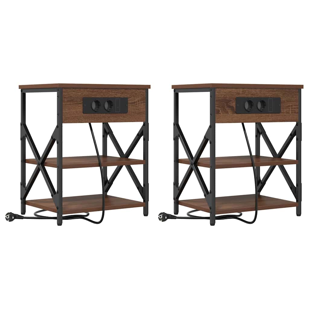 Cabinet de noptiere cu stație de încărcare 2 pcs Stejar brun GartenMobel Dekor