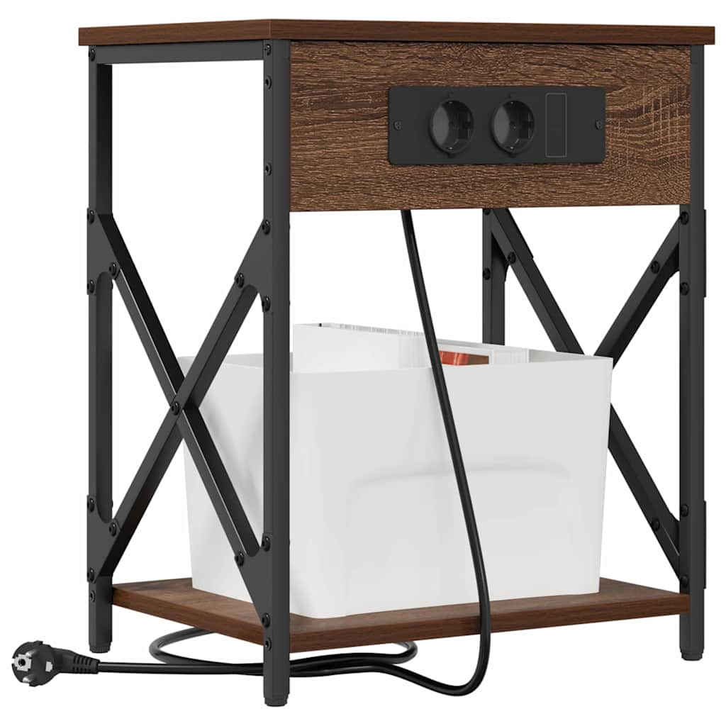 Cabinet de noptiere cu stație de încărcare 2 pcs Stejar brun GartenMobel Dekor