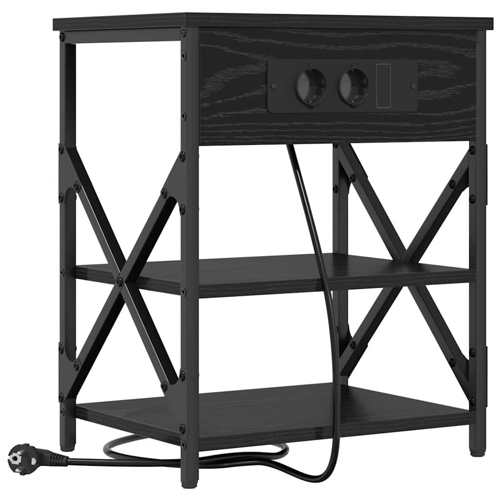 Cabinet de noptiere cu stație de încărcare 2 pcs Stejar negru GartenMobel Dekor