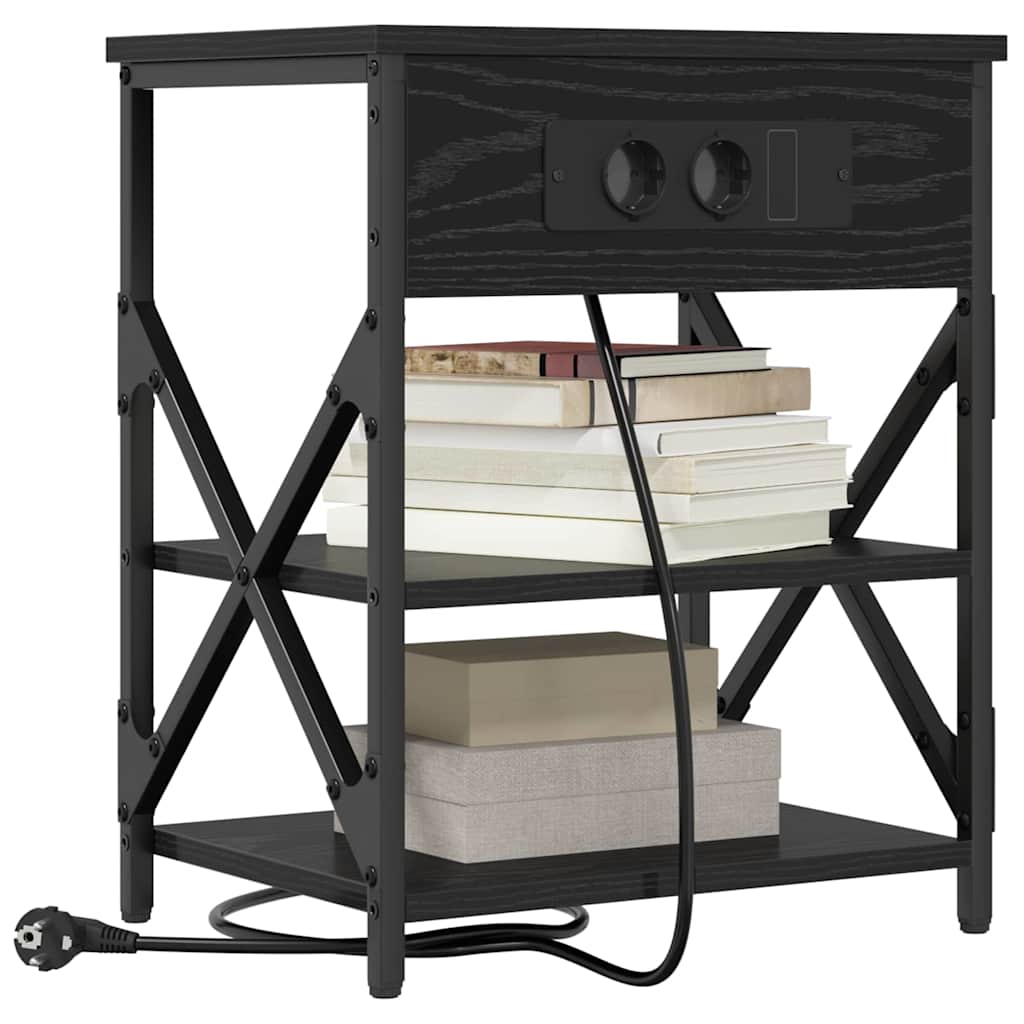 Cabinet de noptiere cu stație de încărcare 2 pcs Stejar negru GartenMobel Dekor