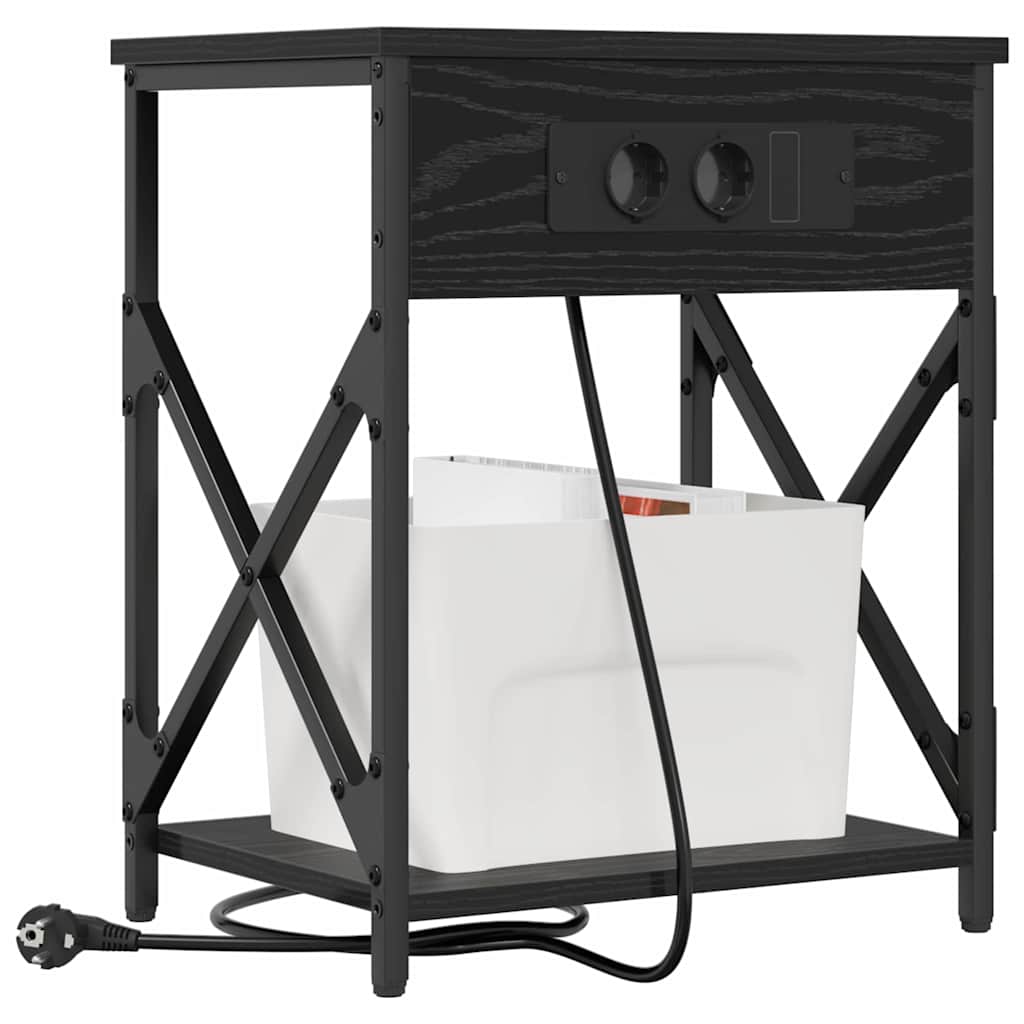 Cabinet de noptiere cu stație de încărcare 2 pcs Stejar negru GartenMobel Dekor